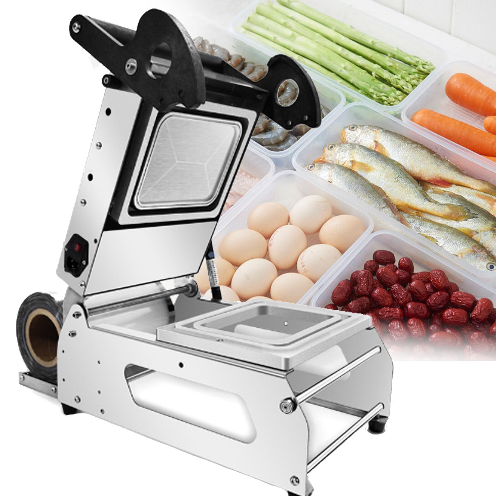 ASerZenith Commercial Stainless Steel Food Tray Sealer, Semi-Automatic Heat Sealing Machine For Secure Takeaway Packaging Of Cooked Meals,260Mm