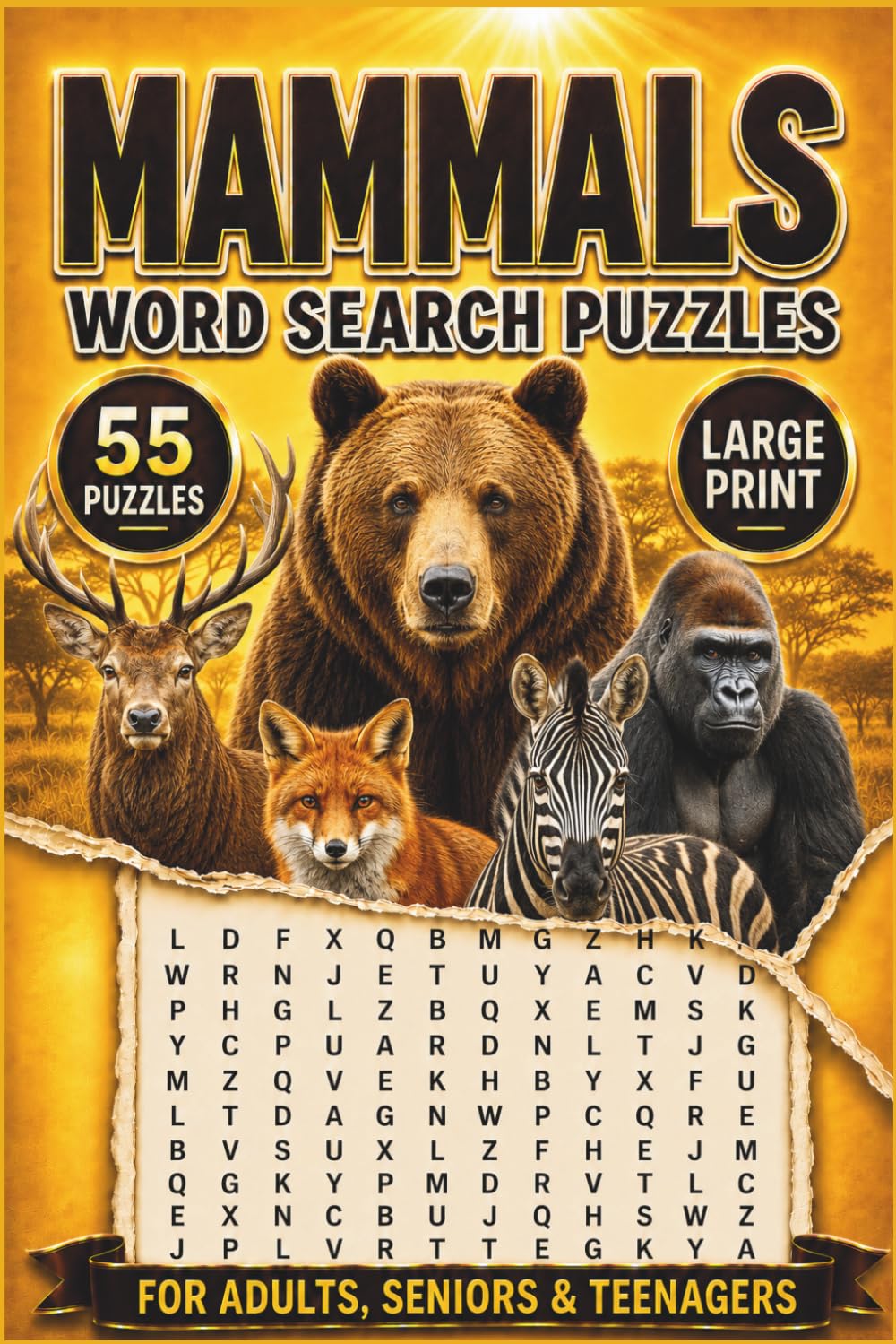 Mammals Word Search Puzzle Book: 55 Word Searches Featuring Mammals From Around The World — Big Cats, Primates, Hoofed Mammals, Marine Mammals & More | For Adults, Seniors & Teenagers | Large Print