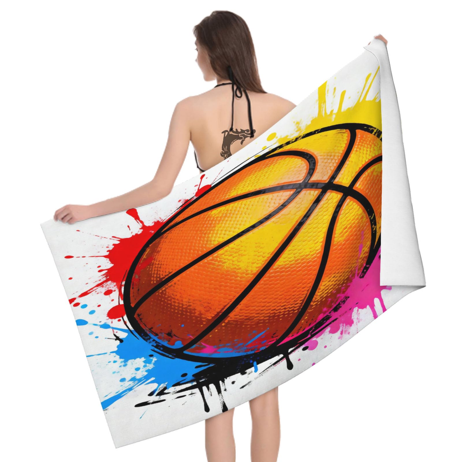 Leichong 3D Graffiti Basketball Beach Towel Microfiber Soft Quick Dry for Adults, Art Graffiti Bath Towel Lightweight Soft Absorbent for Travel Swimming Pool Sports, 75 x 150 cm
