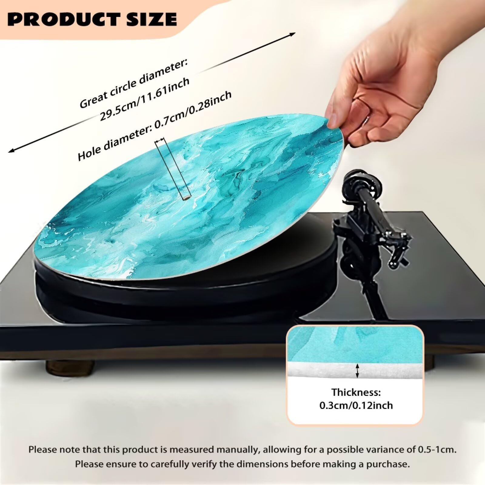 Alfombrillas de mármol antiestáticas para tocadiscos, reduce el ruido, polvo, tocadiscos, alfombrilla de goma para tocadiscos de vinilo vintage de 12 pulgadas