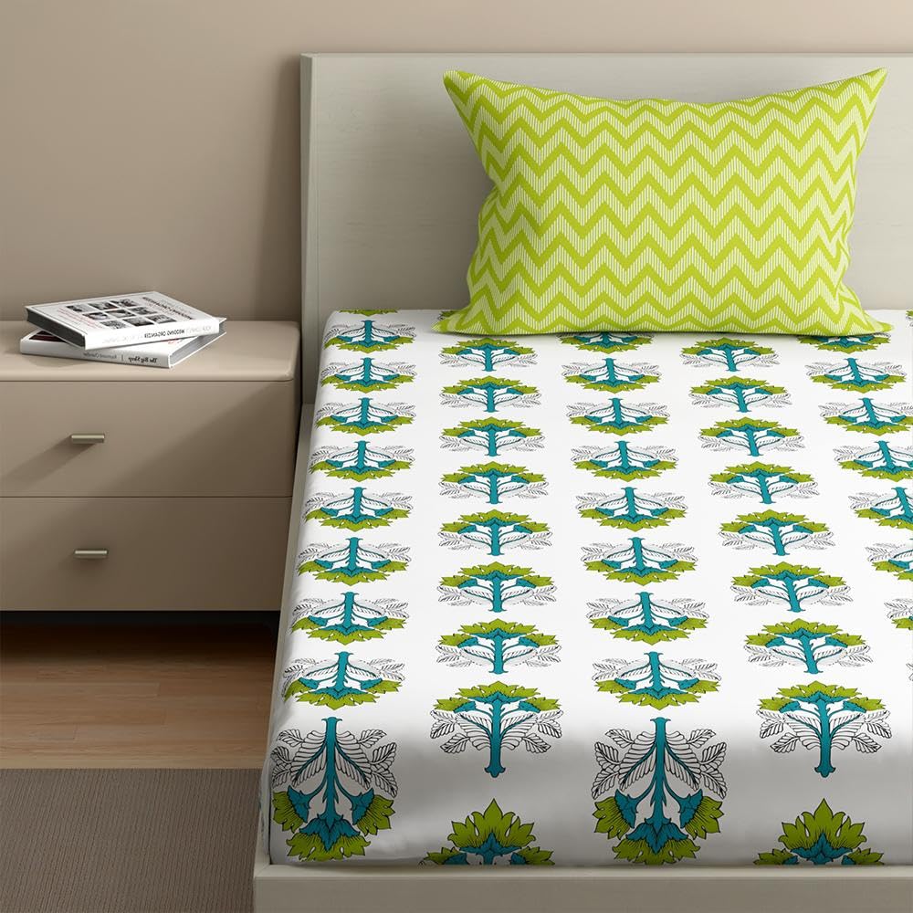 Wakefit Cotton Fitted Bedsheet | 200 TC Elastic Fitted Sheet, Single Bed Bedsheet with 1 Pillow Cover | Rechal - 72x30 inches