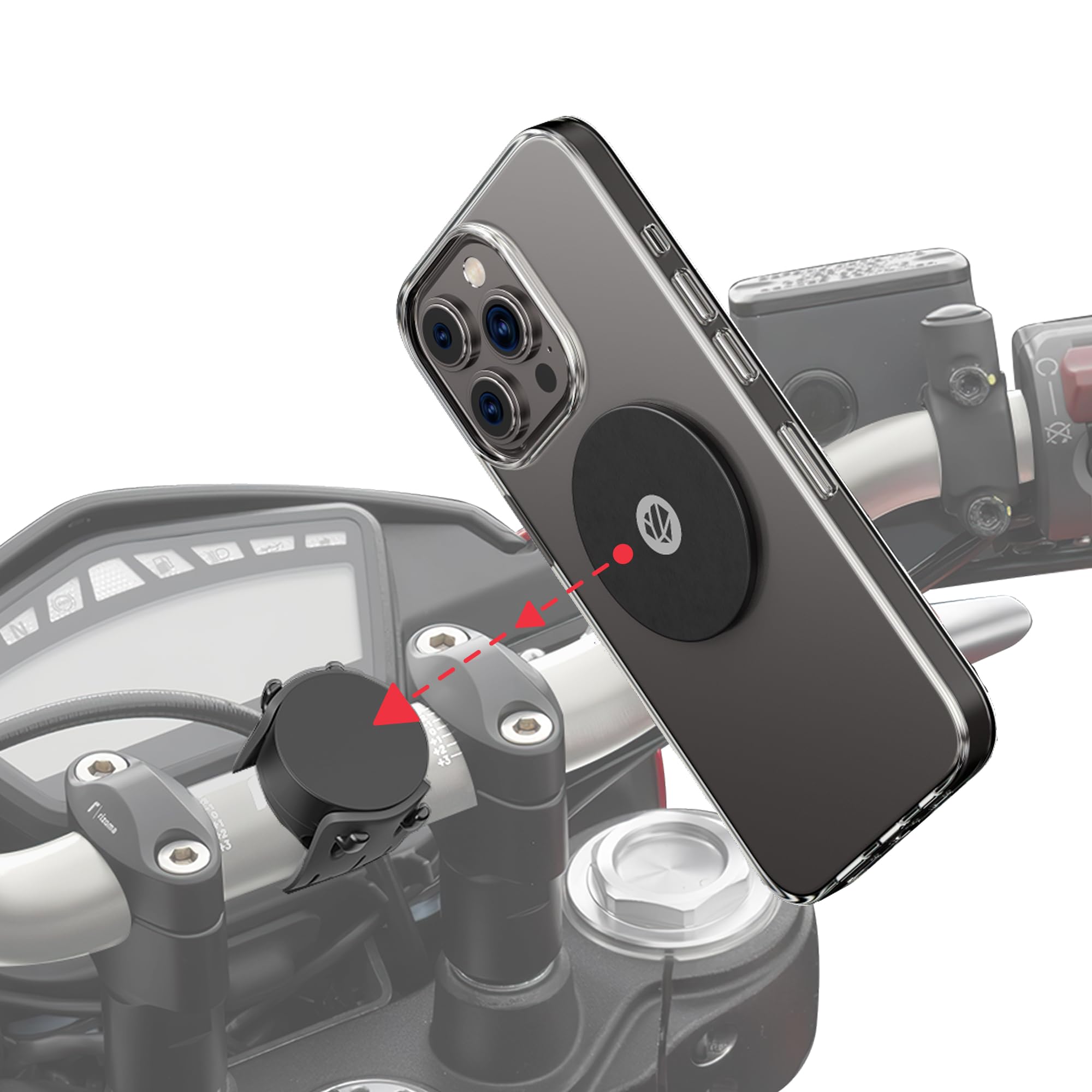 Shapeheart Magnetic Motorbike Phone Holder - One Hand Mount and Release - Universal Handlebar Mount Motorbike, Scooter, E-Scooter - Metal Plate Included - Secure Hold and Detachable System