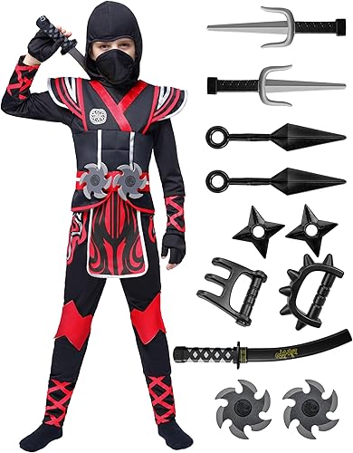 Miniatura 8 de Spooktacular Creations Disfraz de ninja de Halloween para niños, conjunto de siut ninja con accesorios de ninja para fiesta temática de juego de rol