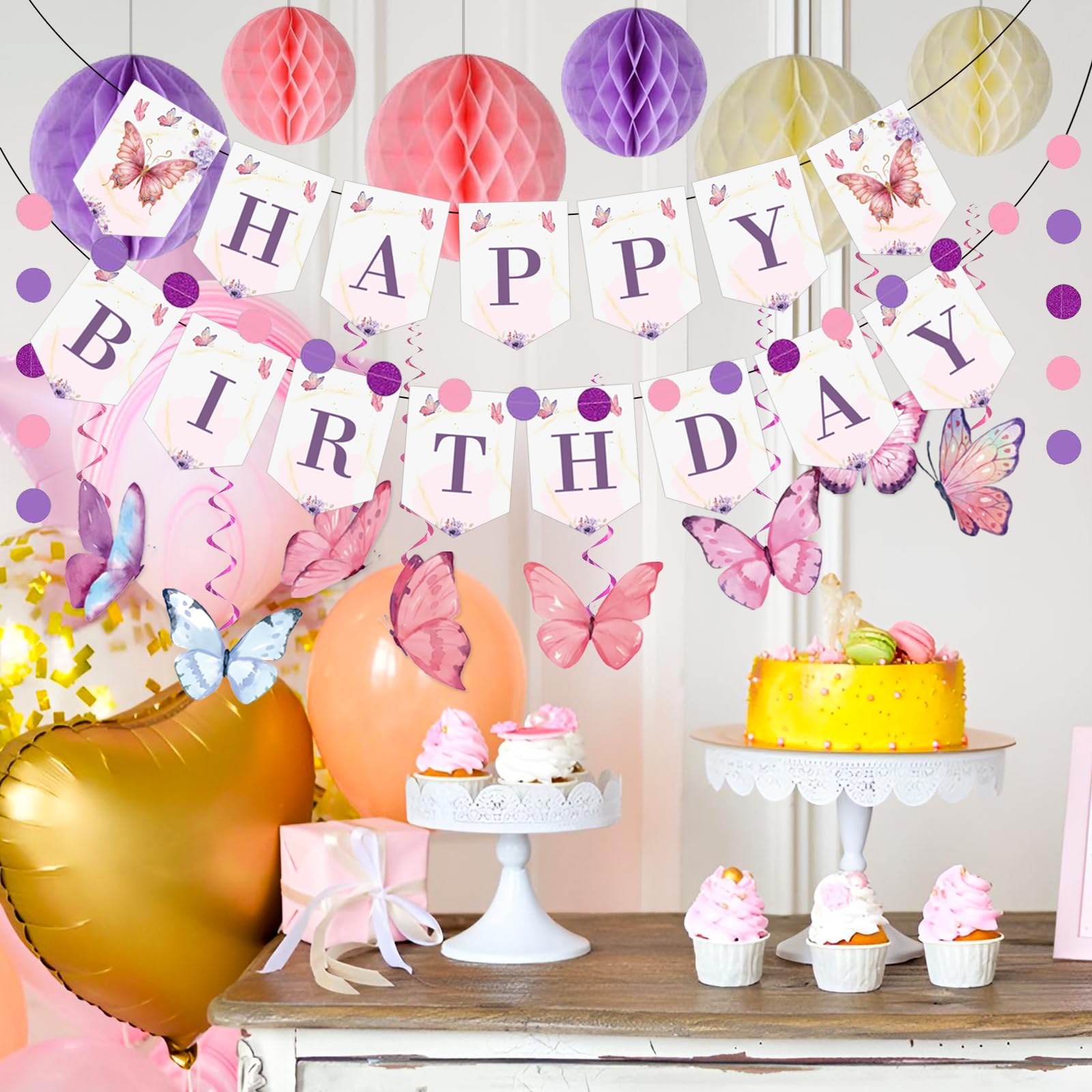 Décorations De Fête Sur Le Thème Des Fraises - Ensemble De Décoration De Fête D'anniversaire En Nid D'abeille - Bannière « Happy Birthday » - Décoration De Gâteau - Éventails En Papier