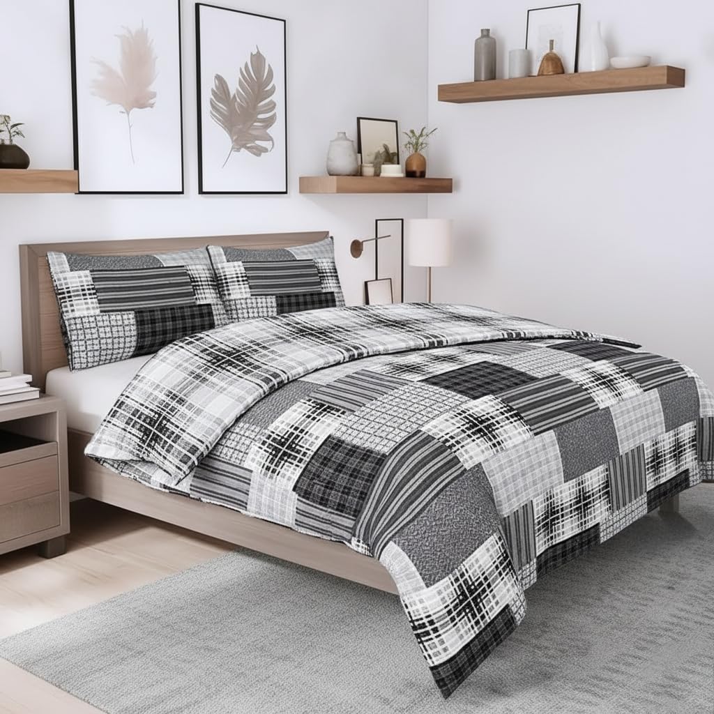 ZIYA HOMES Super King Duvet Cover Set Polycotton 3 Piece - Printed Reversible Bedding, Soft Easy Care Quilt Cover with Pillowcases (Denim Grey, 260x220 cm)