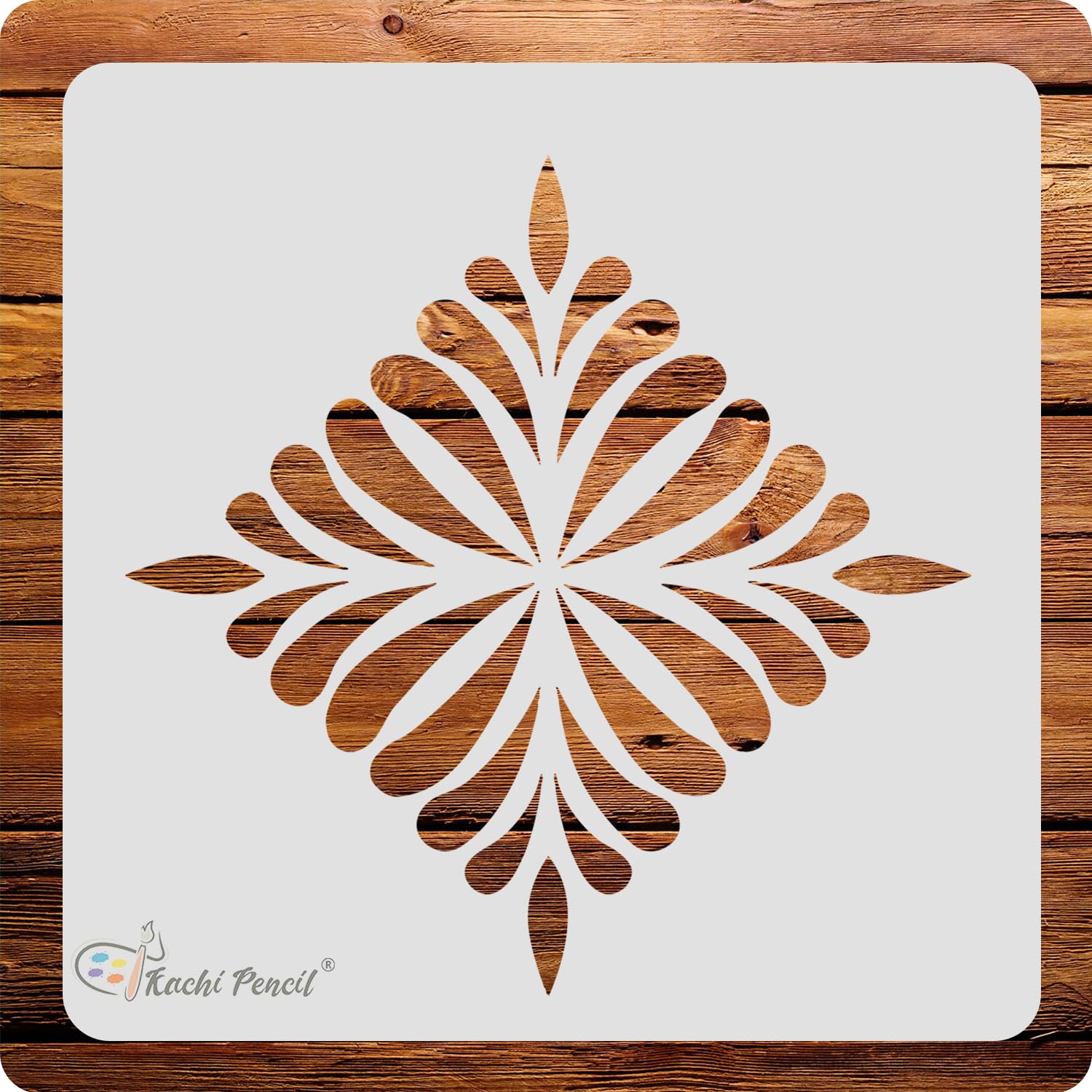 Kachi Pencil Rangoli Design Art Craft Stencil for Art and Painting, Size 6 x 6 inch Reusable Stencil for Painting, Fabric, Glass, Wall Painting, and Craft Painting, 1565