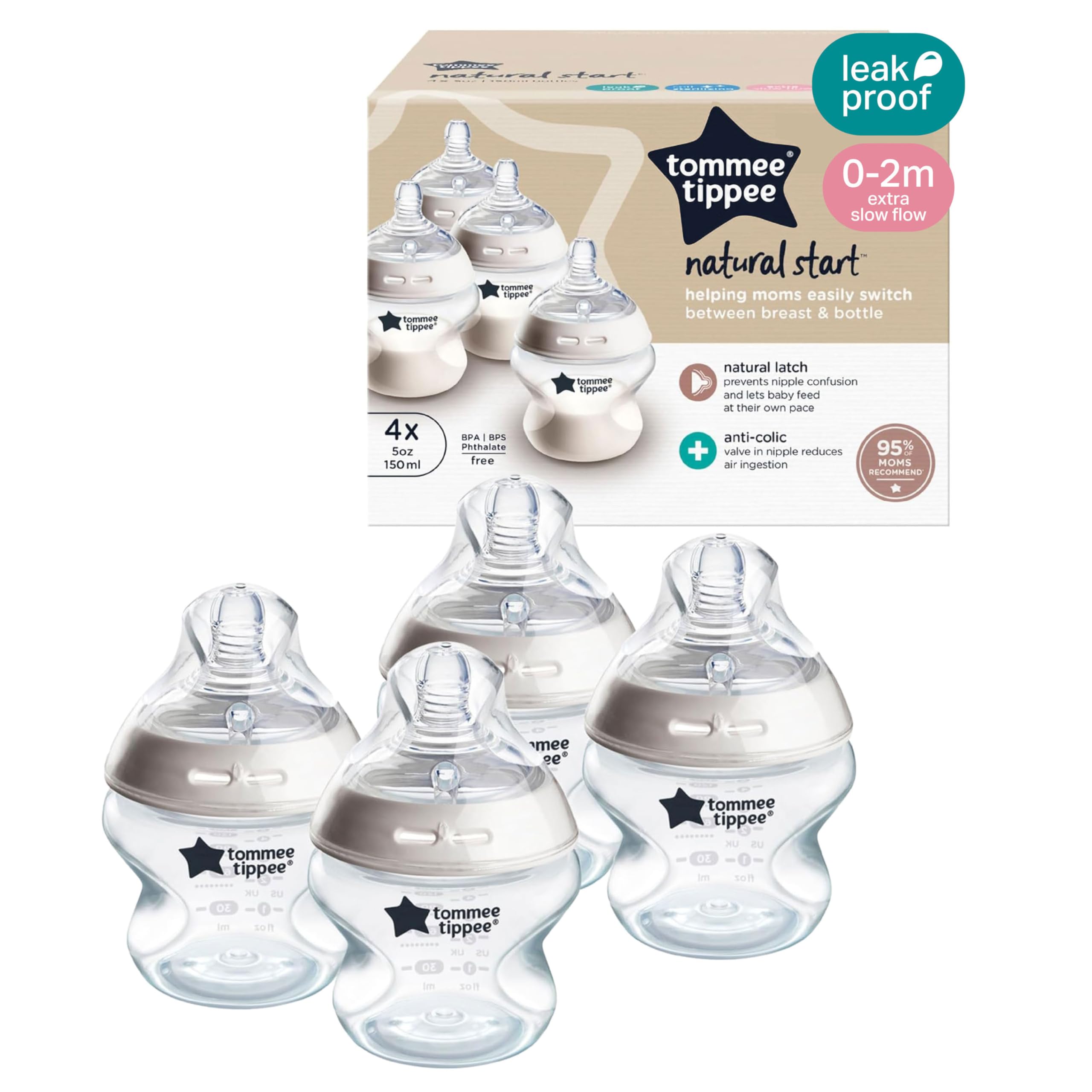 Tommee Tippee Natural Start Anti-Colic 5 oz BPA Free Baby Bottles