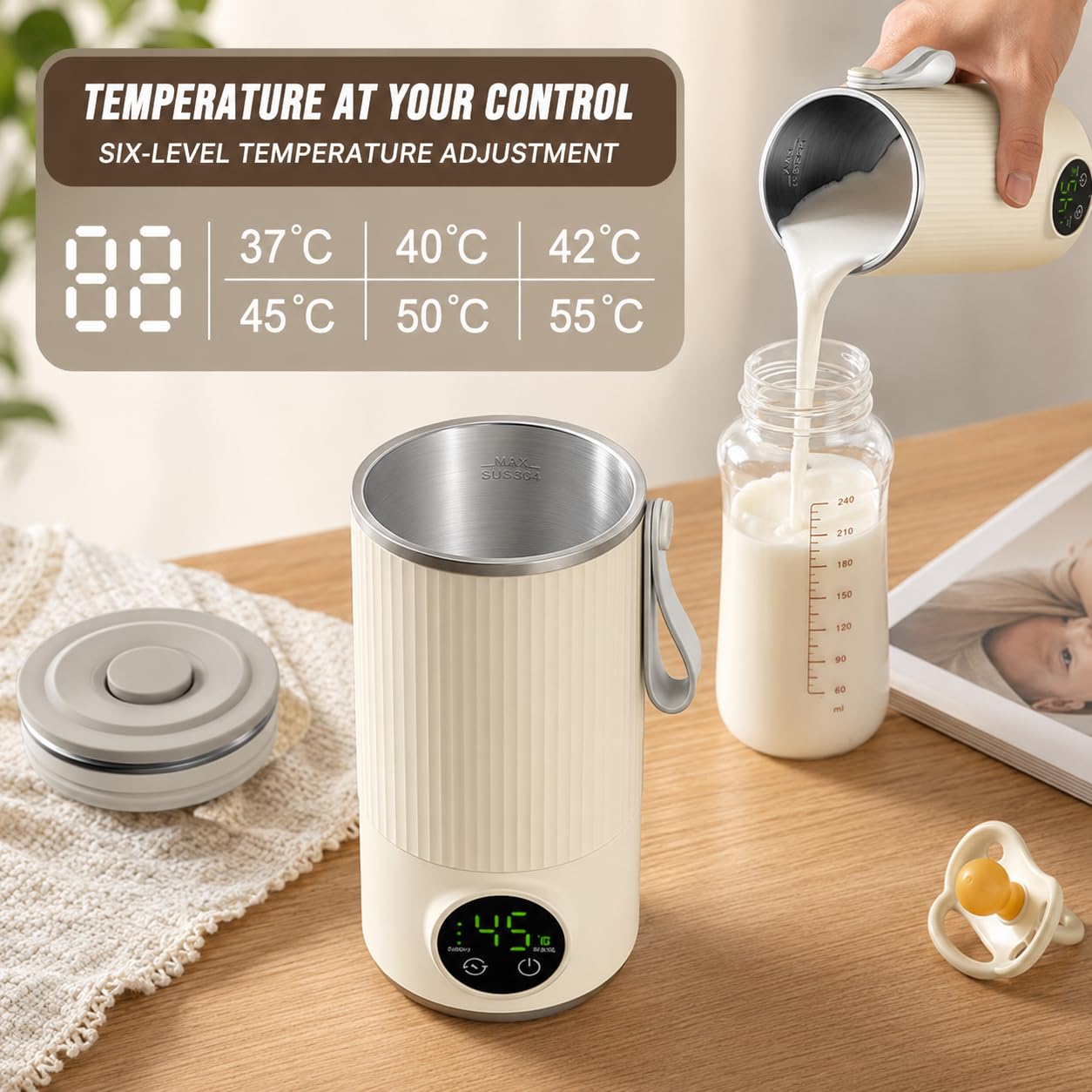 Espumador y calentador de leche recargable portátil con control de