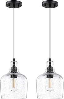 Dolaimy House 2 Pack 1 Light Hanging Indoor Kitchen Island Pendant Light 6.1" Clear Seeded Glass Pendant Light Fixtures Bl...