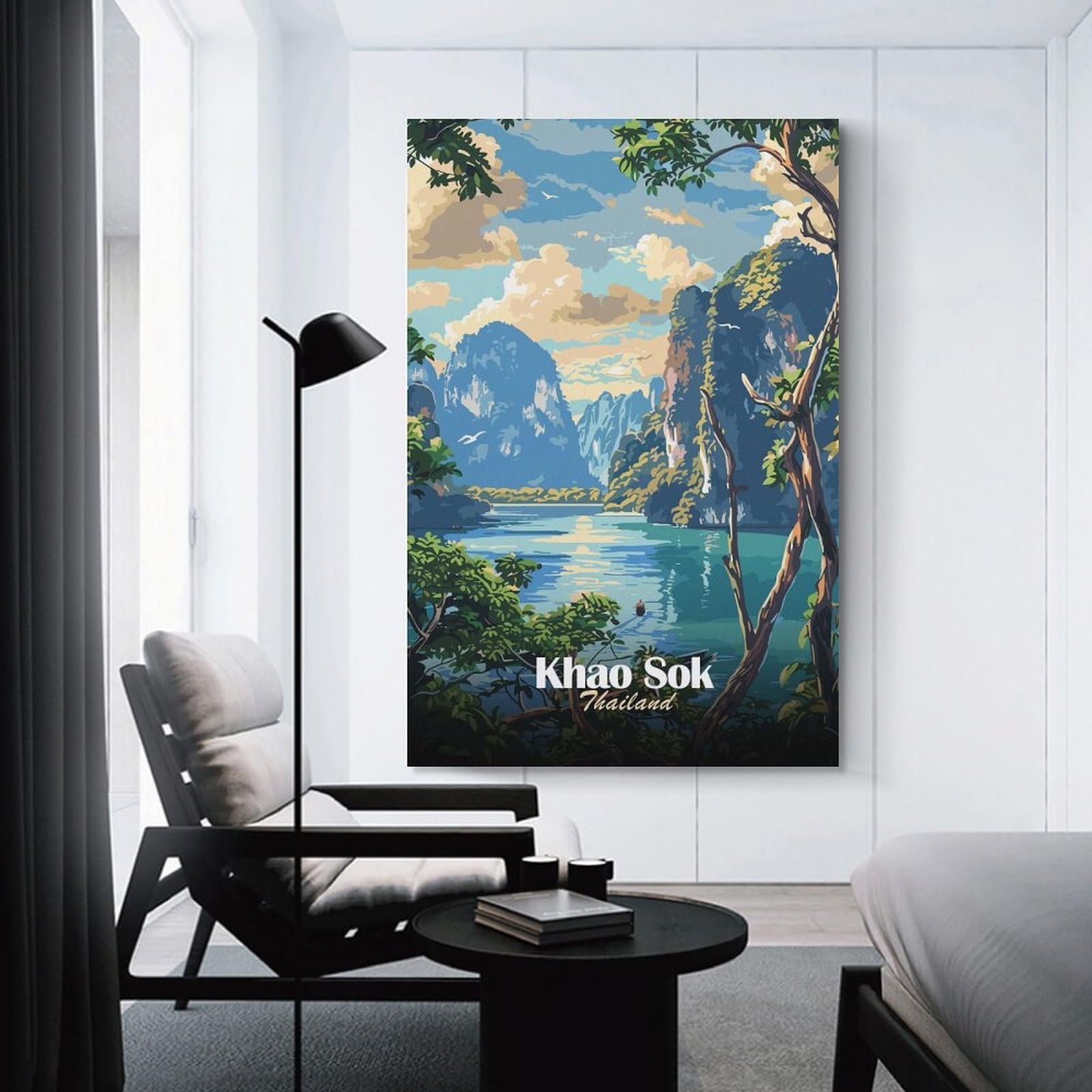 Junmoney Wall Art Print Khao Sok Thailand Landscape Painting, 24x36inch(60x90cm), for Home Lounge, Bedroom Or Reading Nook, Canvas Styling for A Polished Room Look