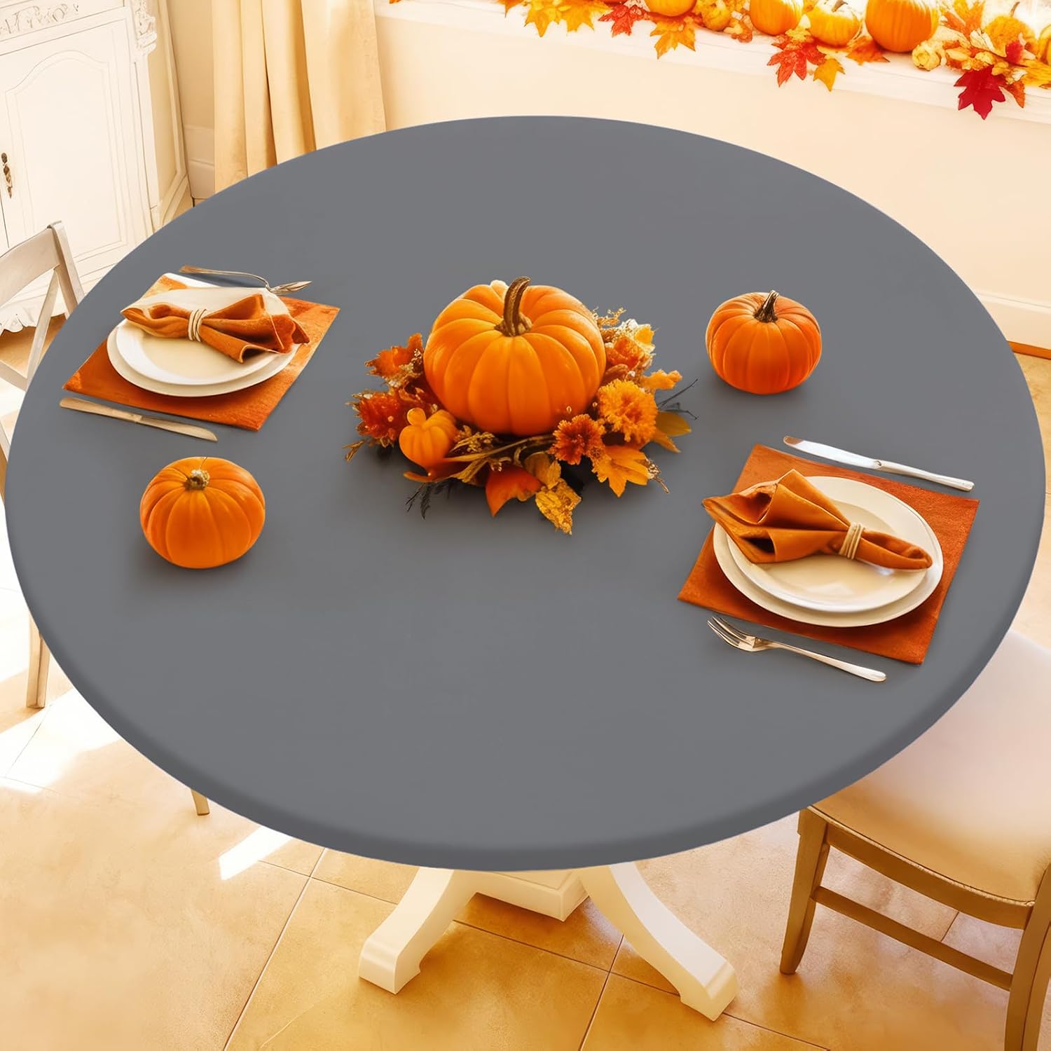 Moosfor Spandex Round Tablecloth, Fitted Table Cloth for 18"-24" Tables