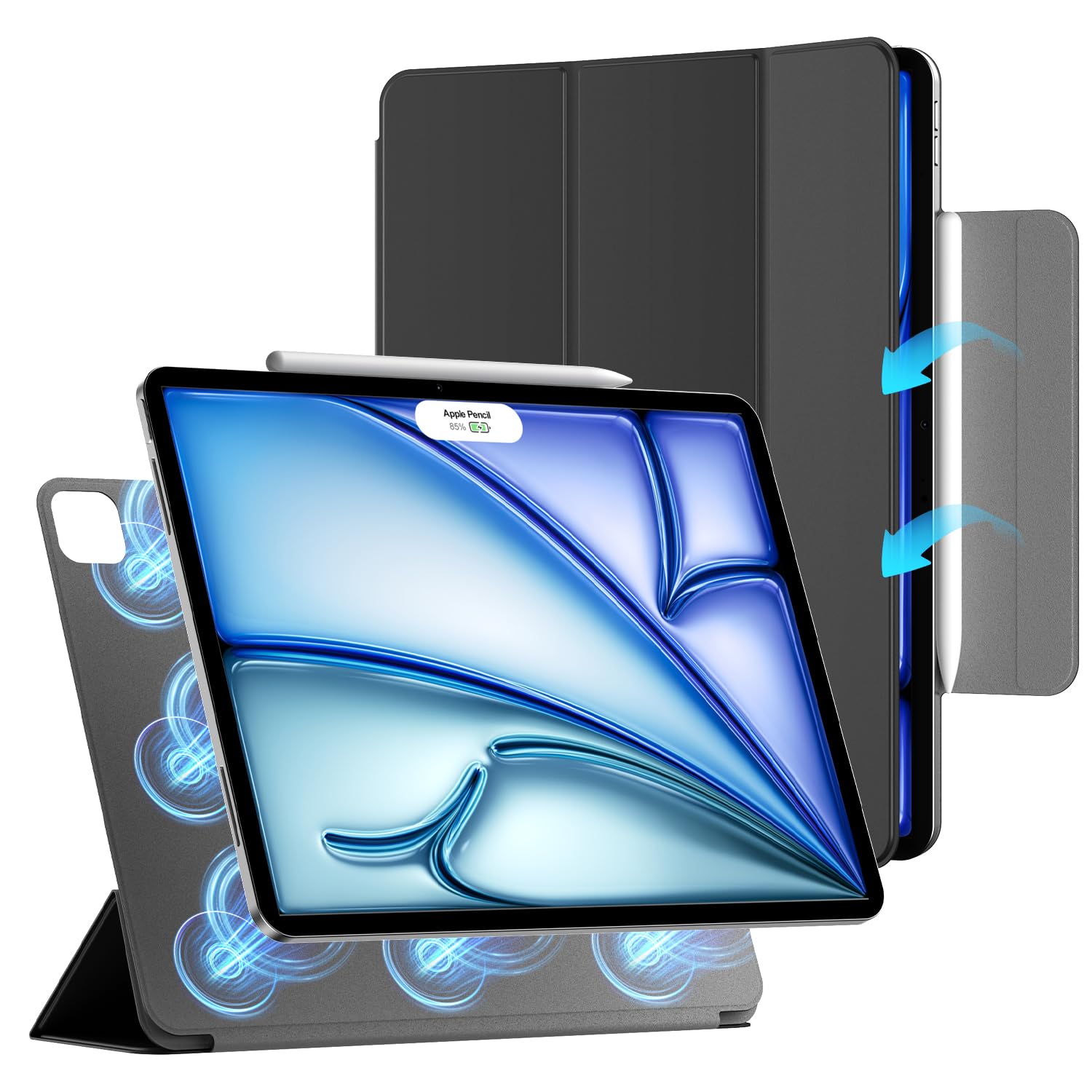 ZtotopCases for iPad Air 13 Inch Case M3/M2(2025/2024),iPad Pro 12.9 Case 6th/5th/4th Generation 2022/2021/2020,Powerful Magnetic,Ultra Slim Lightweight,Folding Stand case with Auto Wake/Sleep, Black