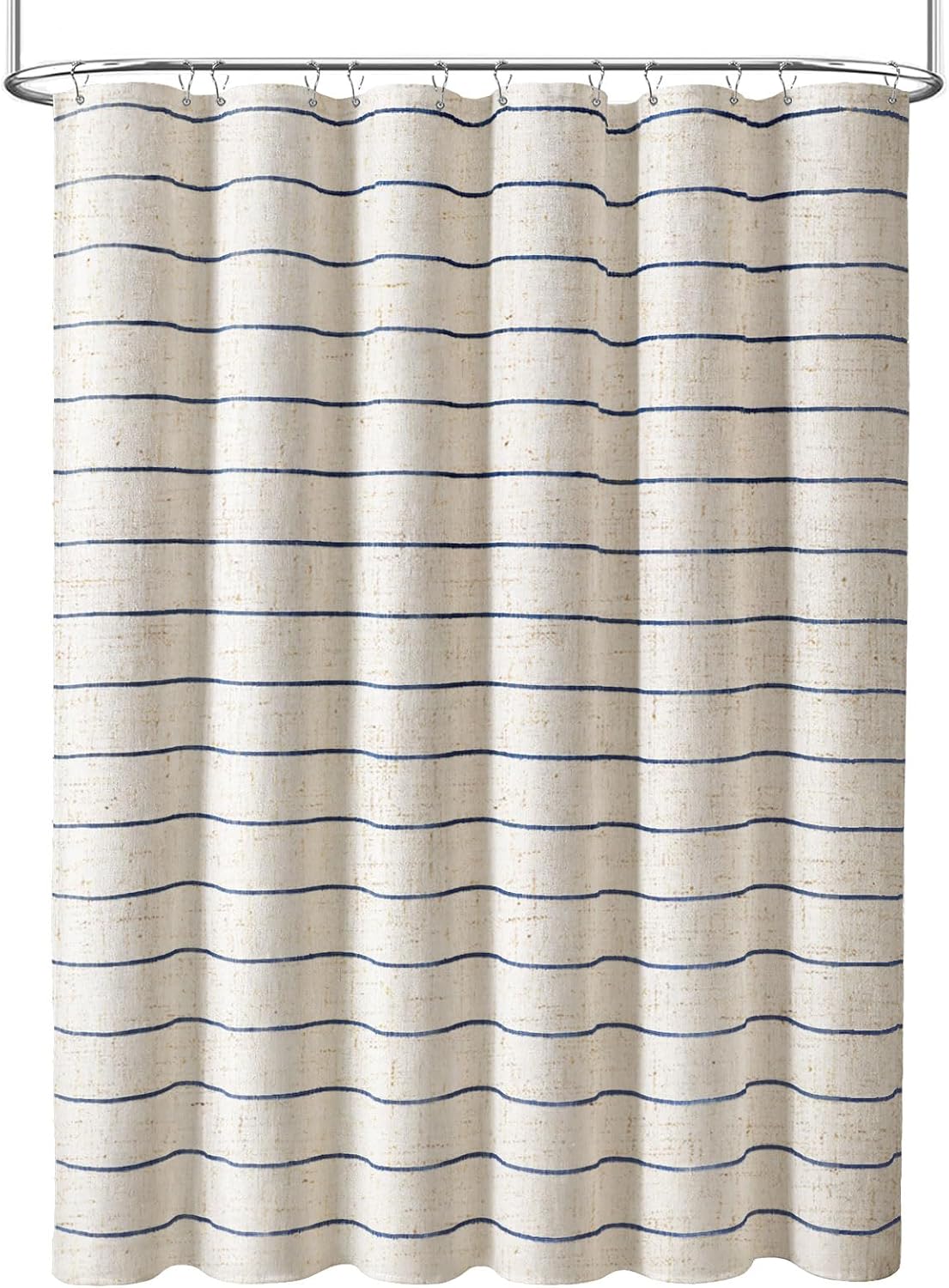 Striped Linen Shower Curtain for Bathroom, Navy Blue and Beige 72 W x 72 H