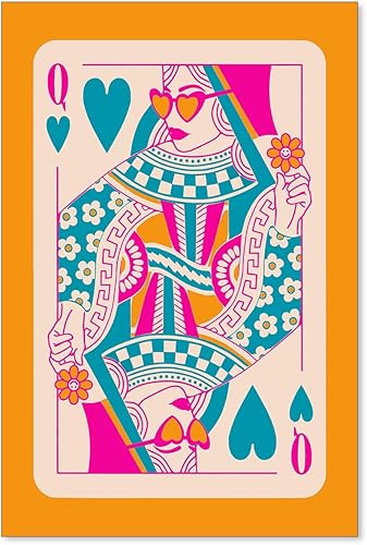 XMOPNITIN Póster de póquer rosa y naranja con diseño de reina de corazones, arte de pared de dopamina, lienzo estético de dopamina para decoración
