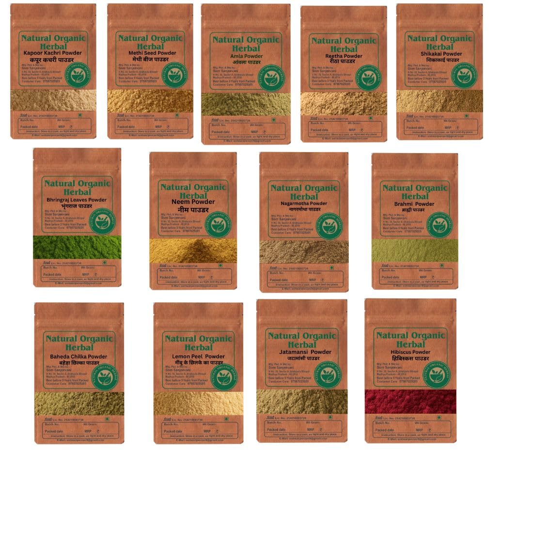 Natural Organic Herbal Hair Care ComboPowder-Kapoor Kachri-Methi Dana-Amla-Reetha-Baheda-Shikakai Bhringraj-Neem-Nagarmotha-Brahmi-Lemon Peel,Jatamansi,Hibiscus 650g-13-50g-picture-53
