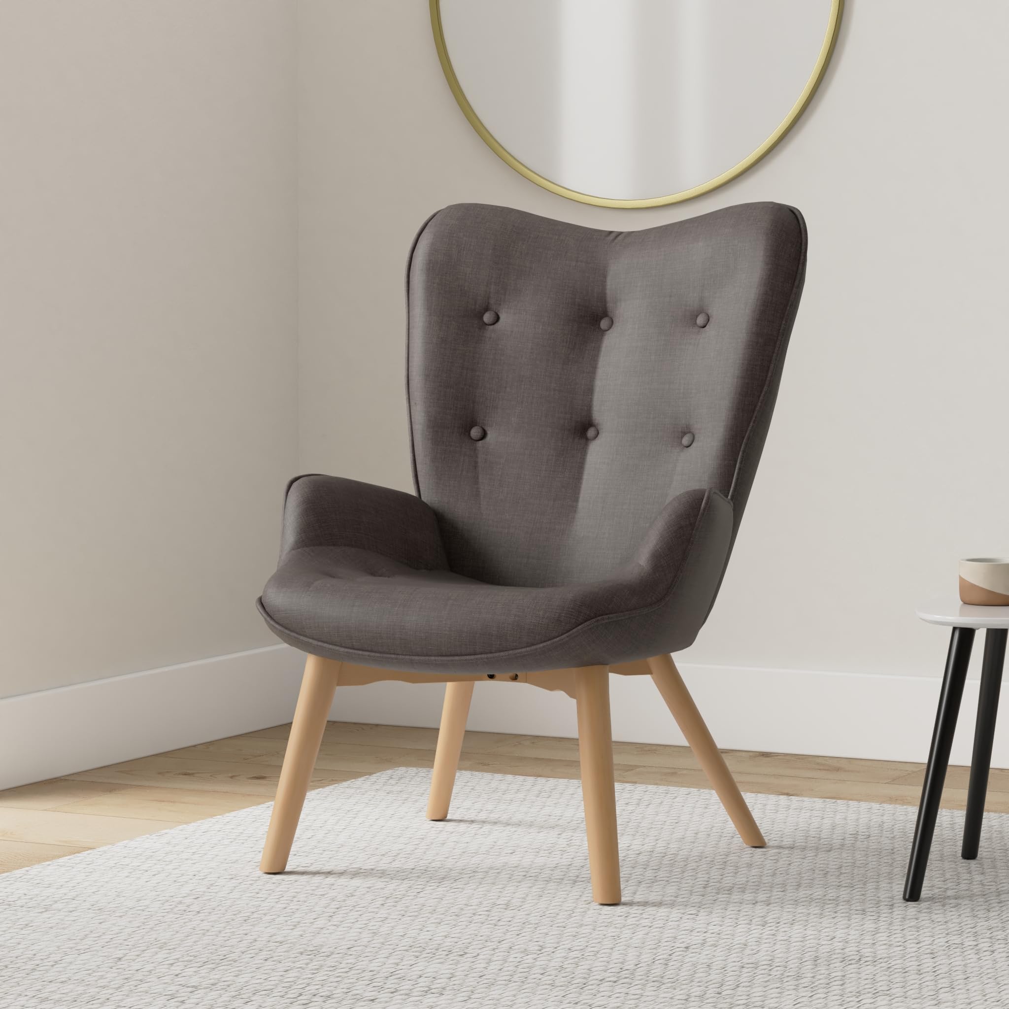 CLP Sillón Orejero Nórdico Durham Tapizado En Tela I Butaca De Salón En Estilo Escandinavo I Sillón De Lectura con Base De Madera I Color: Color:Gris Oscuro
