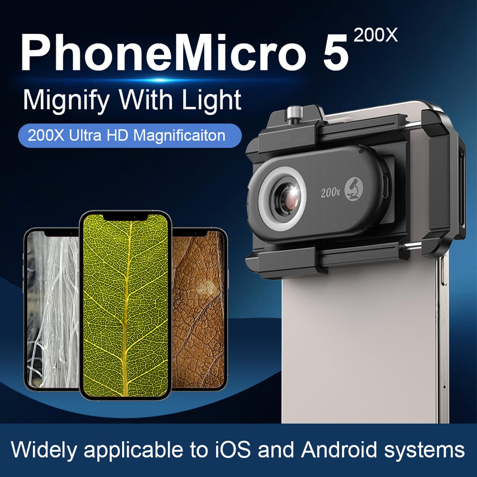 XAGMODSHN Lente Zoom Microscopio Digital Bolsillo Portátil con Luz LED LED Ajustable Cámara Teléfono Inteligente Portátil para Microscopio Teléfono con Luz