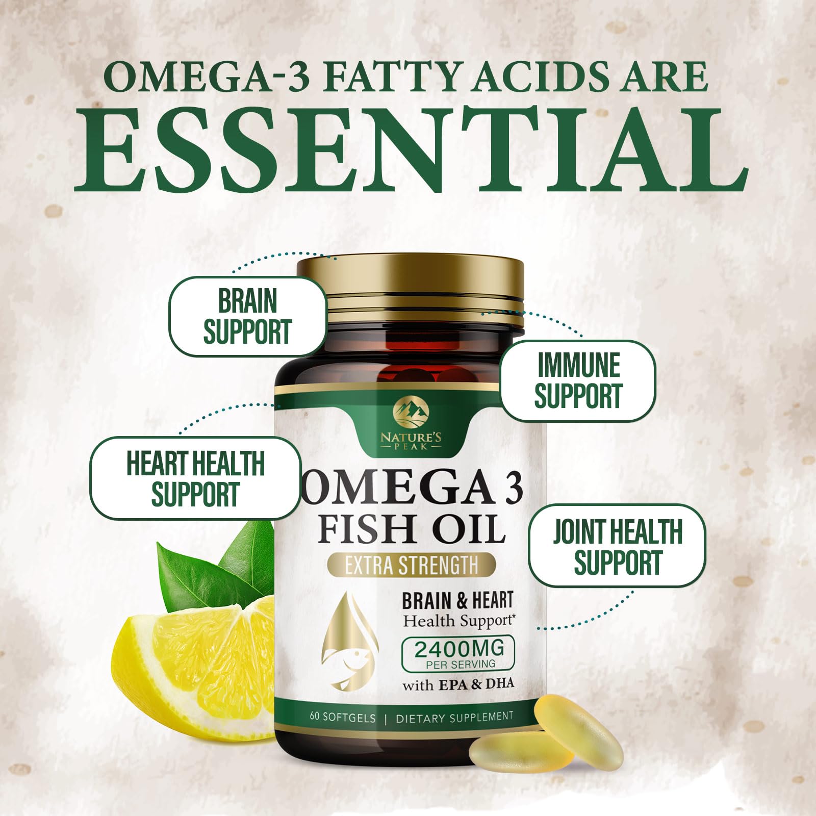 Omega 3 Fish Oil Pills 2400mg - Triple Strength Omega 3 Fish Oil Supplements - Best EPA & DHA Fatty Acids for Brain & Heart Health Support, Nature's Omega3 Supplement, 30 Day Supply - 60 Softgels — Amazon image 5