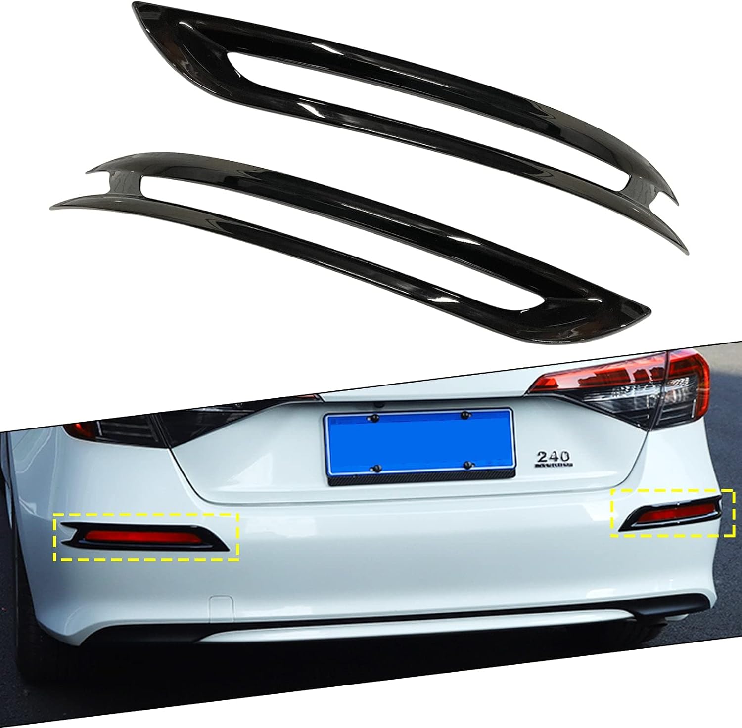 x xotic tech Rear Bumper Reflector Fog Bezel Cover Trim, Glossy Black, Compatible with Honda Civic 11th Gen 2022 2023 2024 2025 2026