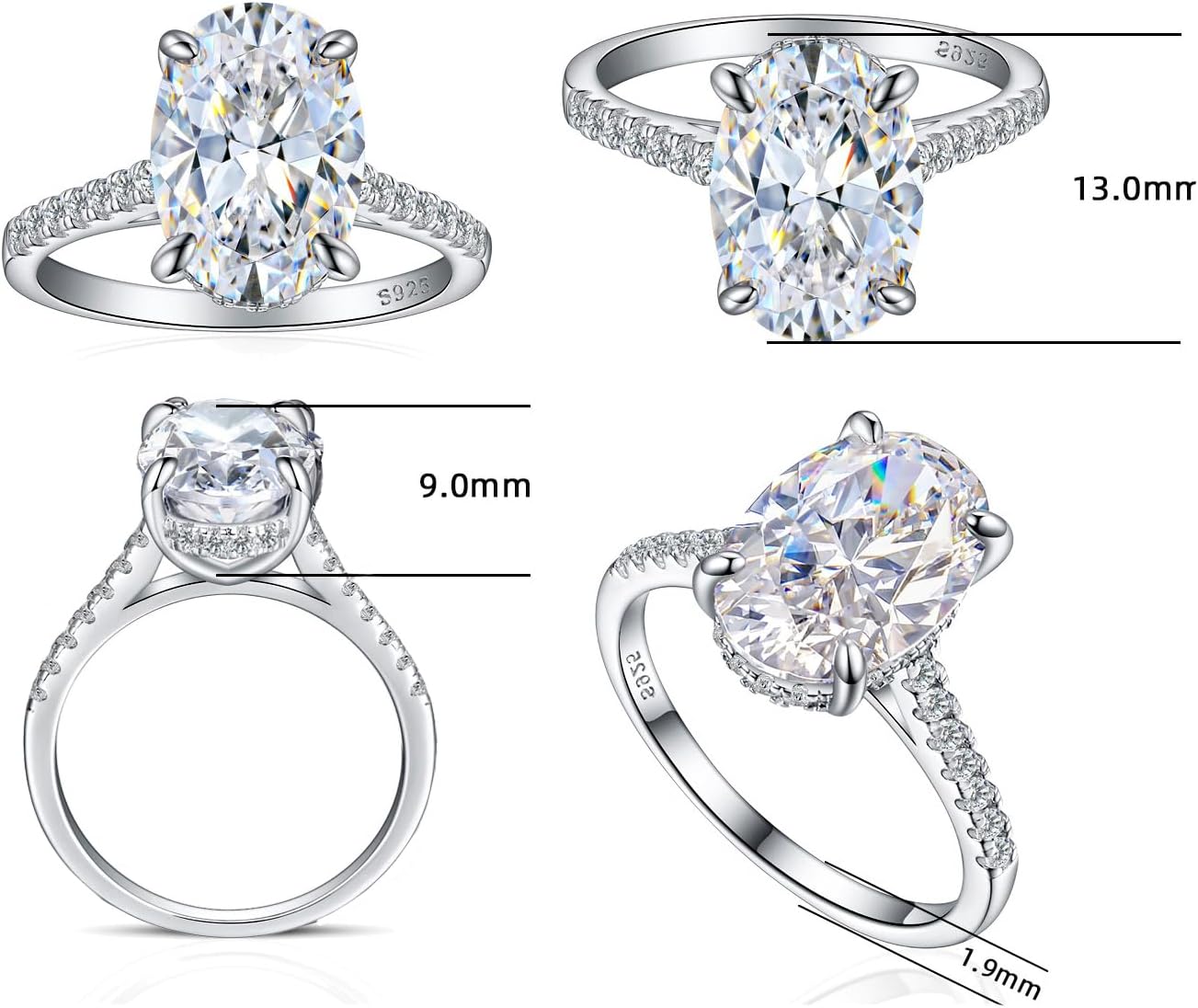 Super Flash 6 ct 9x13MM Oval Moissanite Ring Women Gift - Laboratory Diamonds S925 Silver Eternity Band Wedding Jewelr