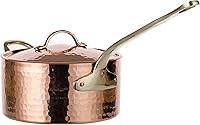 Vista 5 de DEMMEX 1mm Thick Hammered Unlined Uncoated Solid Copper Sugar Sauce Zabaglione Pan Candy Jam Caramel Dessert Pot with Lid and Helper Handle