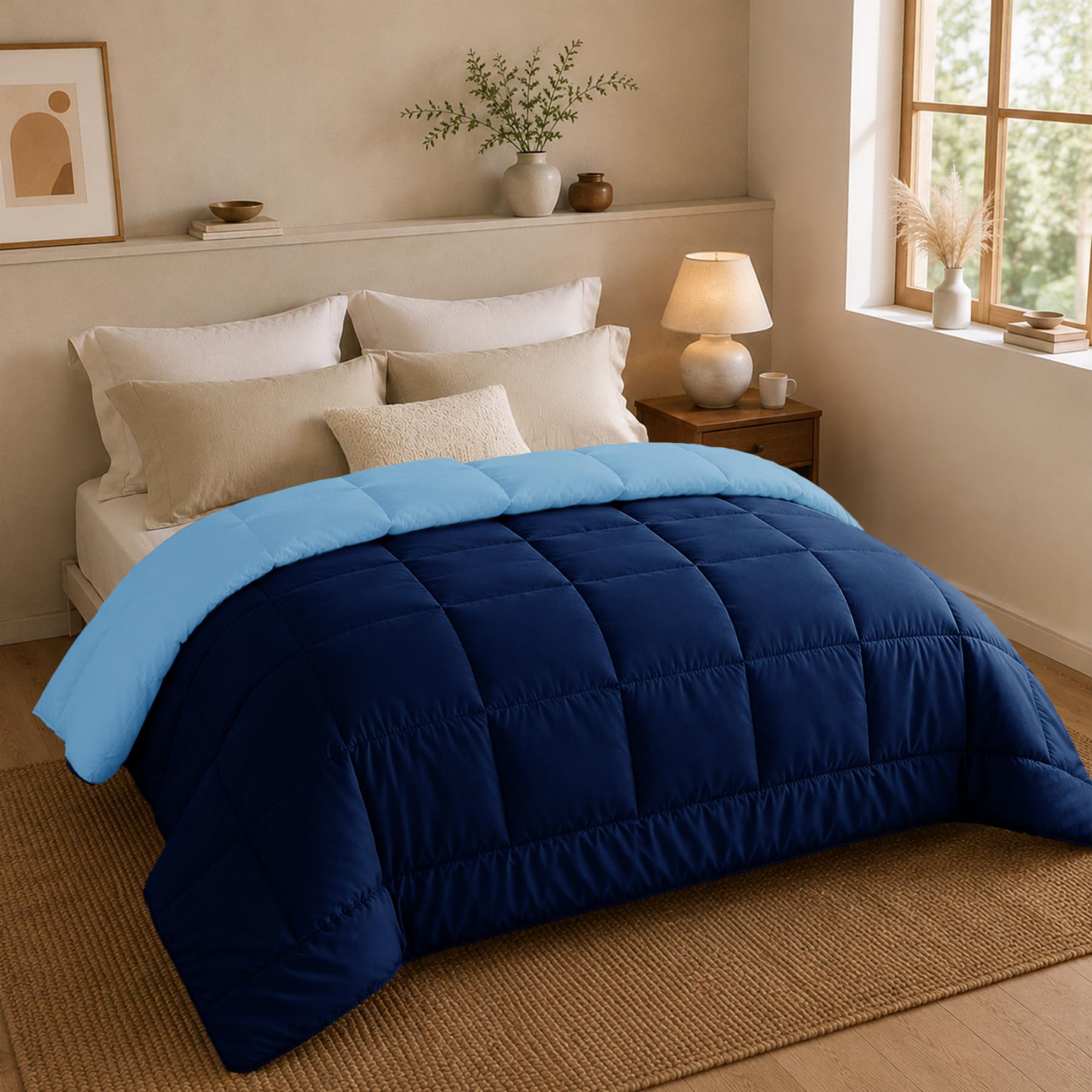 DALINA Edredón de Fibra para Cama 135, 220 x 220 cm, 300gr/M², Azul | Relleno Nórdico 100% Poliester, Doble Cara Comfortable, Suave, Transpirable, Grueso