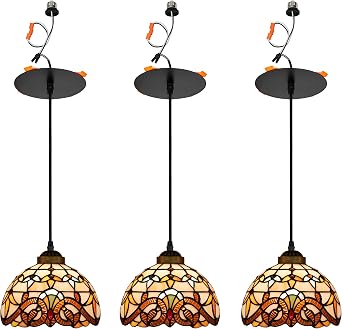 3 Lights Multi-Color Brown Glass Shade Handmade Recessed Light Conversion Kit for E26 Recessed Mount Cans Tiffany Pendant Light Ideal for Kitchen Farmhouse Home