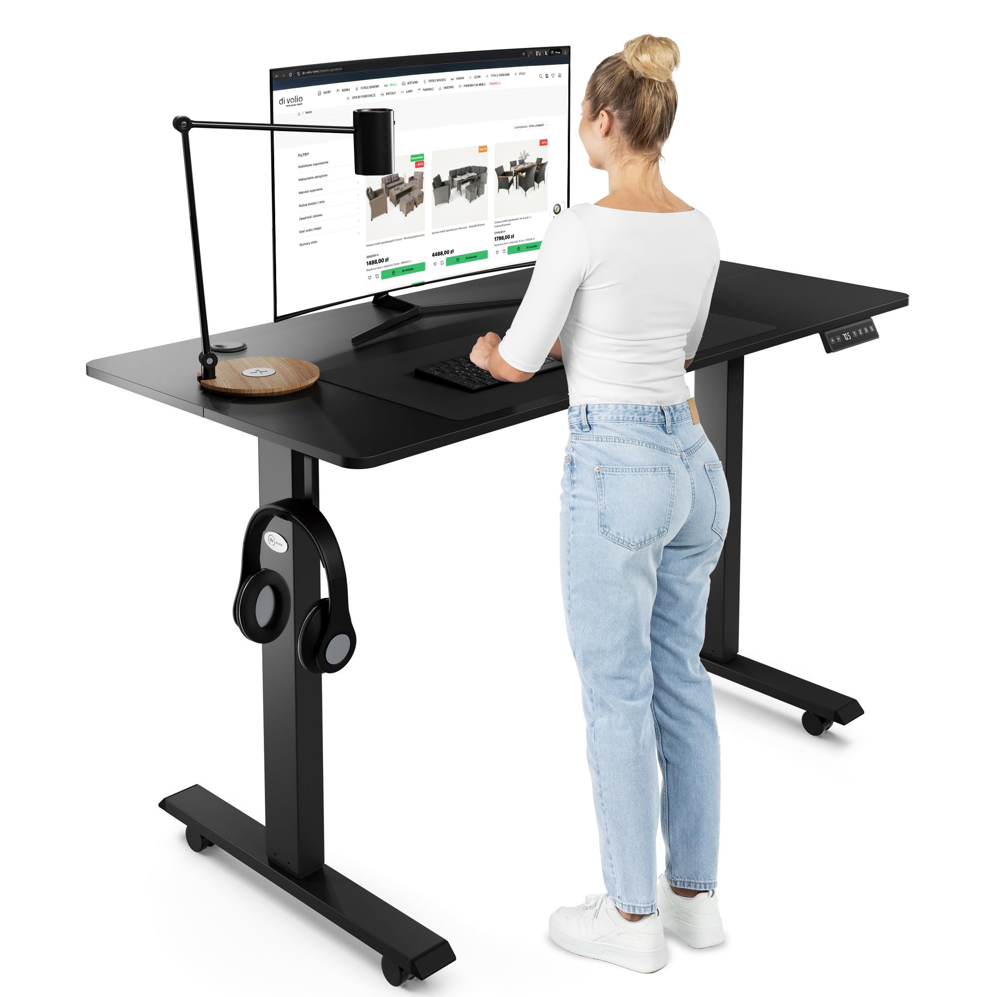 di volio Elektrischer Schreibtisch Höhenverstellbar Schwarz 120x60 cm Amone | Memory-Funktion, Sitz-Steh-Arbeitsplatz, Ergonomischer Bürotisch, Computertisch, Homeoffice, Stabile Konstruktion