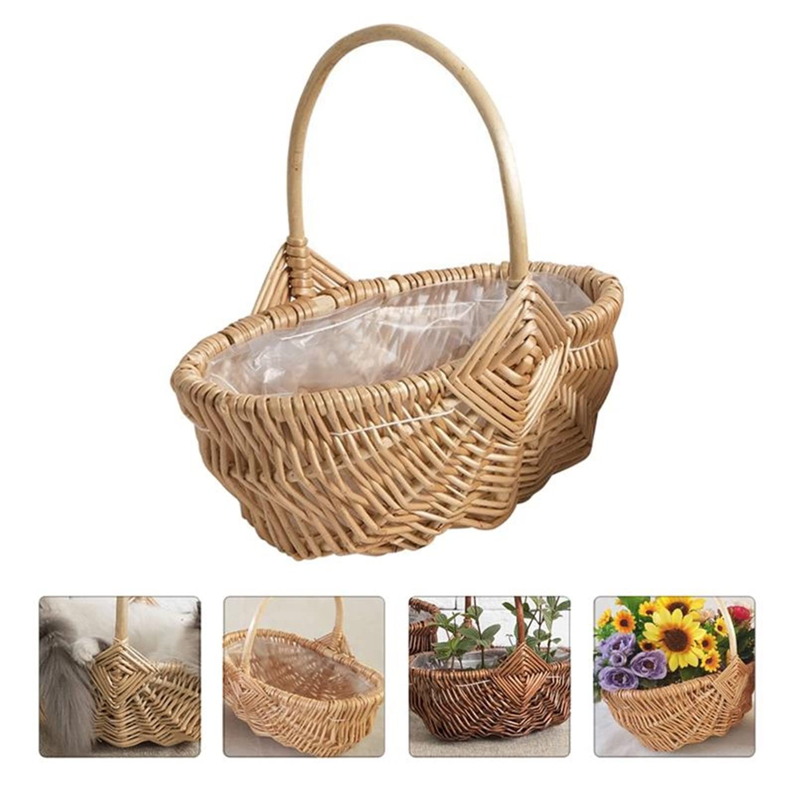 Cesta de Picnic Tejer a Mano Cesta de Madera Fruta Pan Cesta de Verduras Cesta de Huevos de Pascua Cesta de Regalo de Flores y Frutas de Mimbre