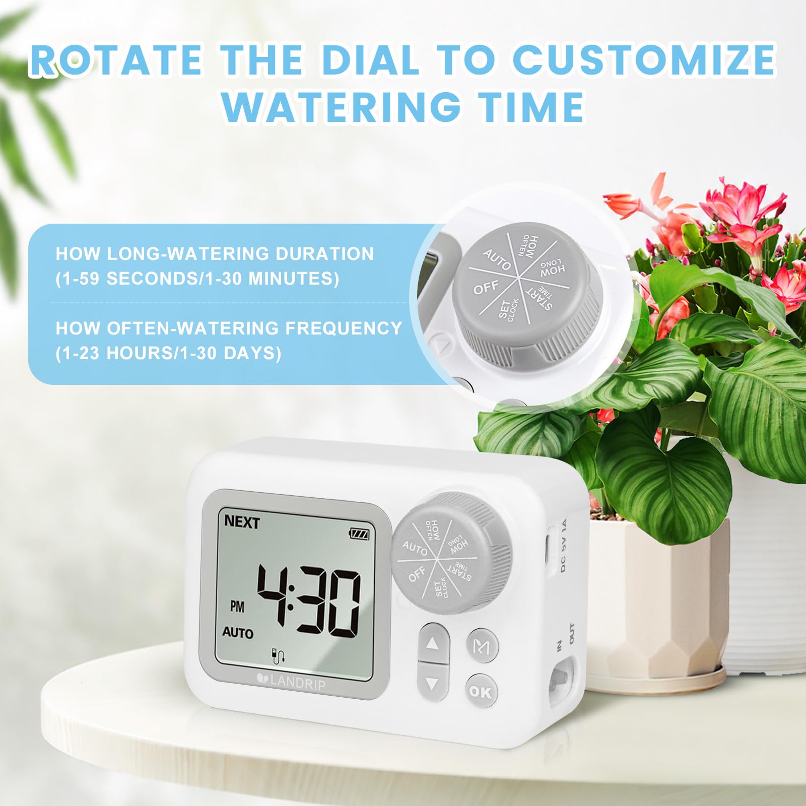 Landrip Sistema de Riego Automático, Riego Automatico Macetas para 15 Plantas en Maceta, Kit de Riego por Goteo Automático Recargable para Plantas de Interior, Balcón, Riego de Vacaciones