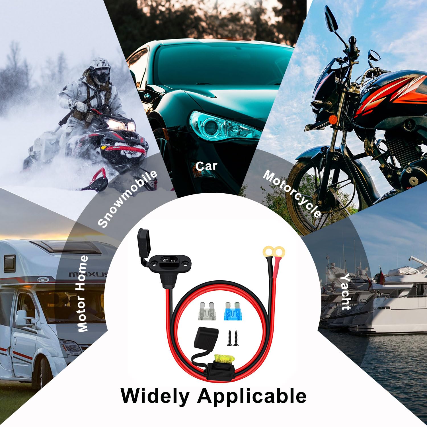 Gniazdo SAE z panelem instalacyjnym 12 V 24 V Port ściany bocznej SAE 25A 12AWG Kabel SAE do baterii z bezpiecznikiem i wodoodpornymi osłonami, do motocykli, samochodów (1 m)