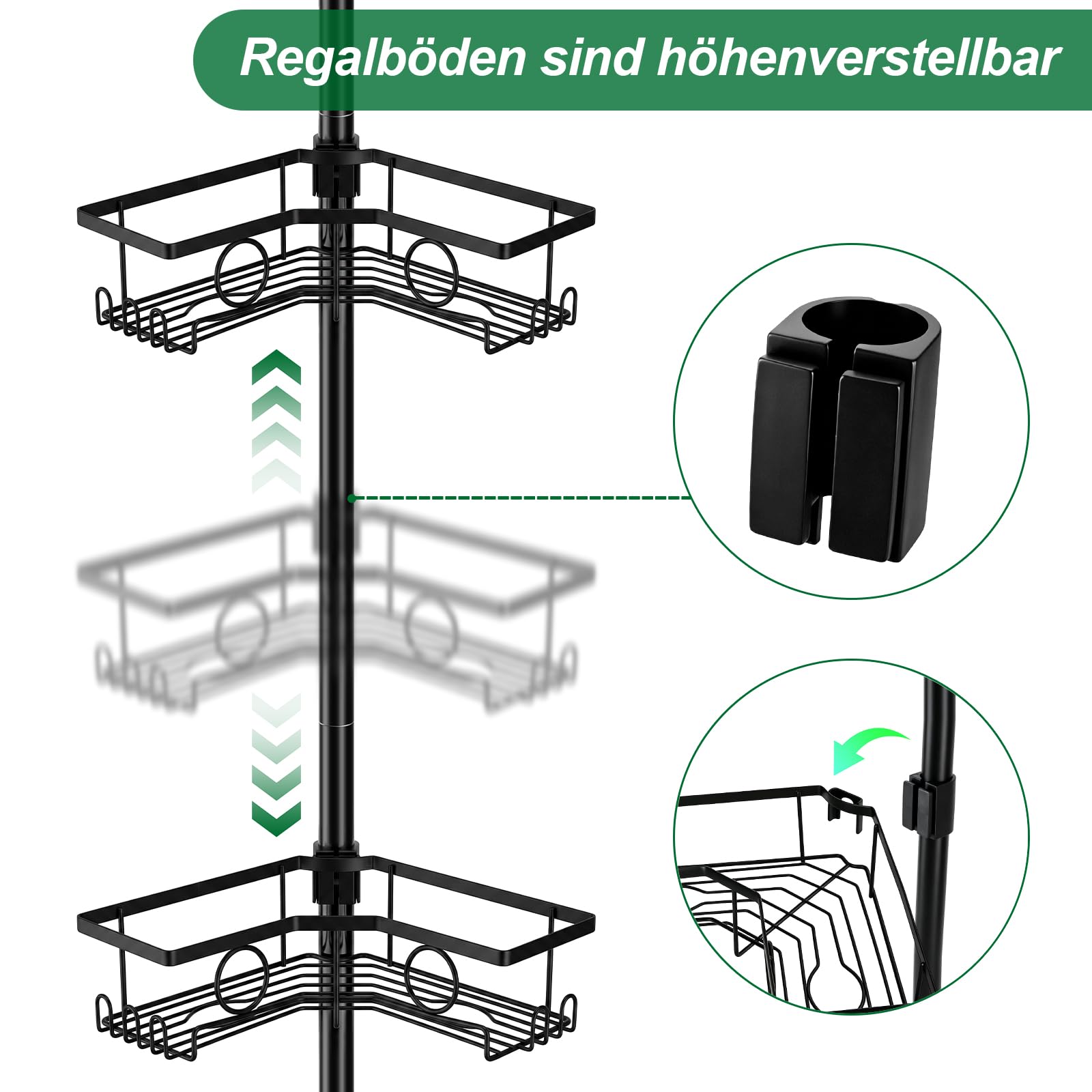 Duschregal ohne Bohren, 105-304cm, Edelstahl rostfrei, für Badezimmer
