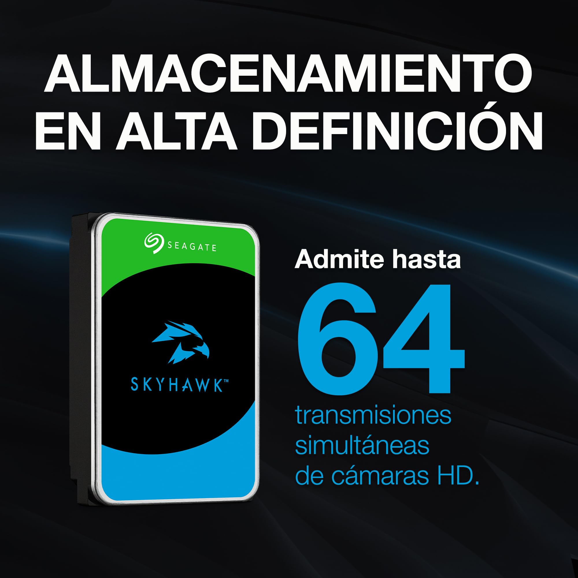 Seagate SkyHawk 4TB, Disco Duro Interno De Video, 3.5 Pulgadas, SATA 6.GB/s, Caché de 256 MB, DVR, Sistema de Cámaras de Seguridad NVR, servicios Rescue internos, Paquete Abre-fácil (ST4000VXZ16)