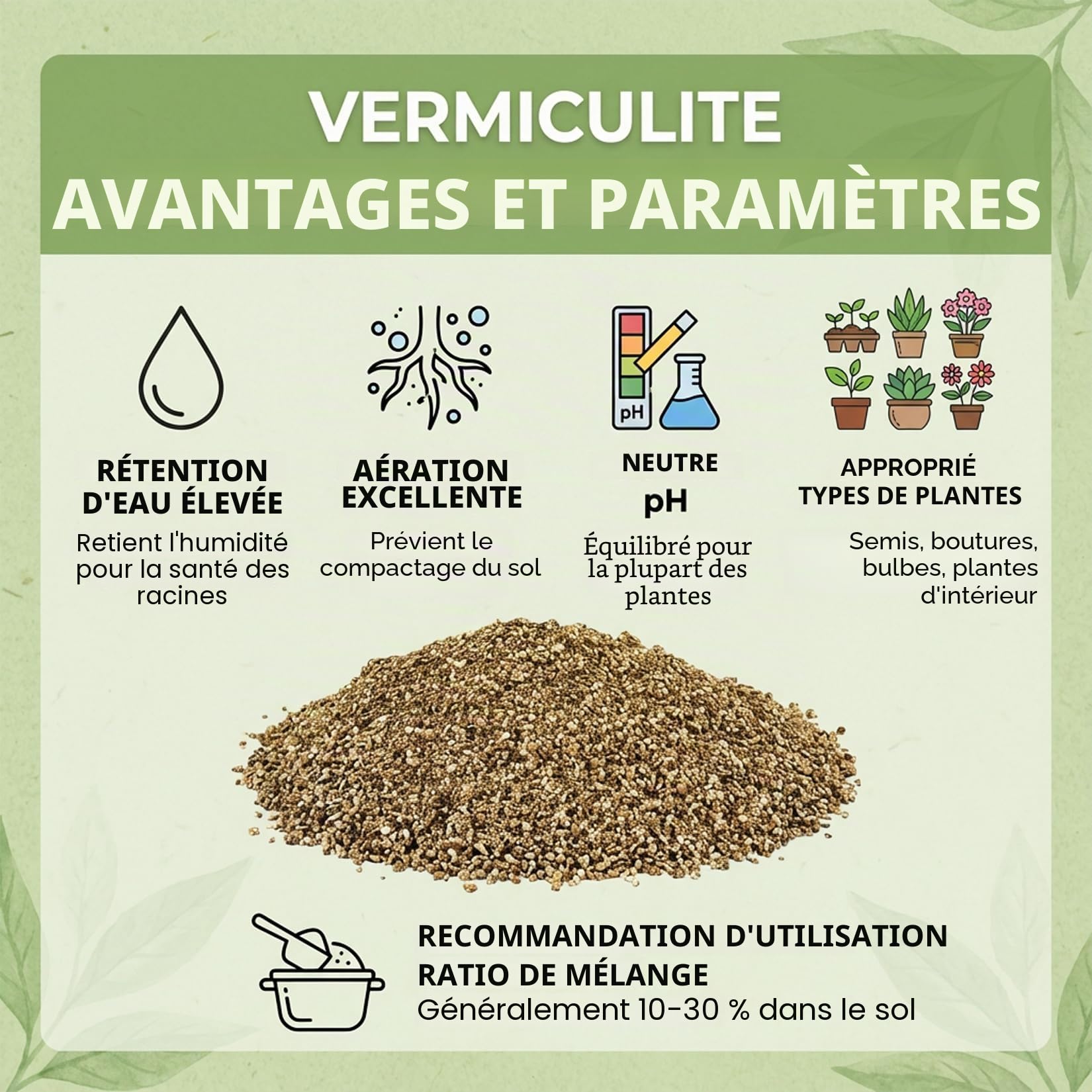 Sukh Vermiculite bio de qualité professionnelle pour plantes grandes fleurs 903 g