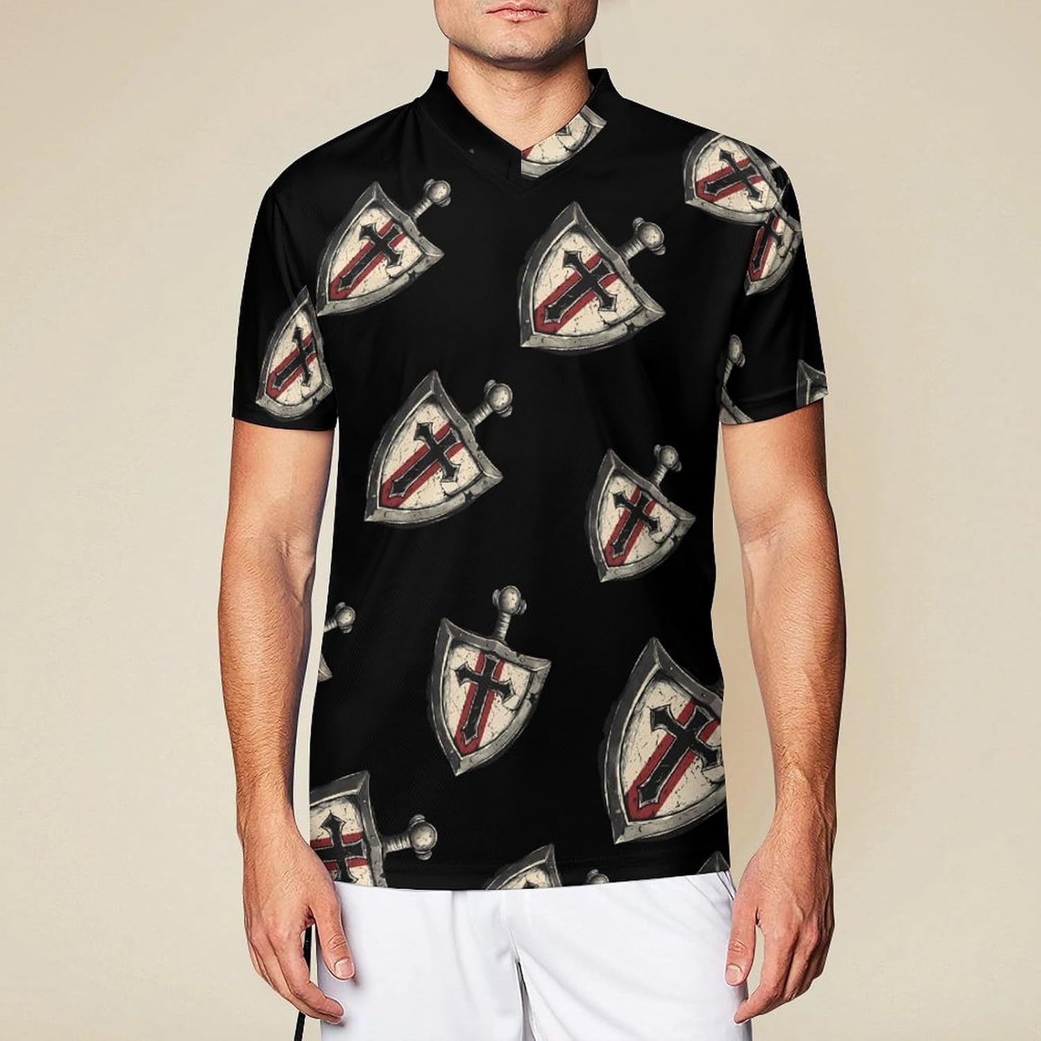 Vintage Knights Templar Men's Running Shirts V Neck Short Sleeve T Shirt Football Jersey Sport Tops 6X-Large
