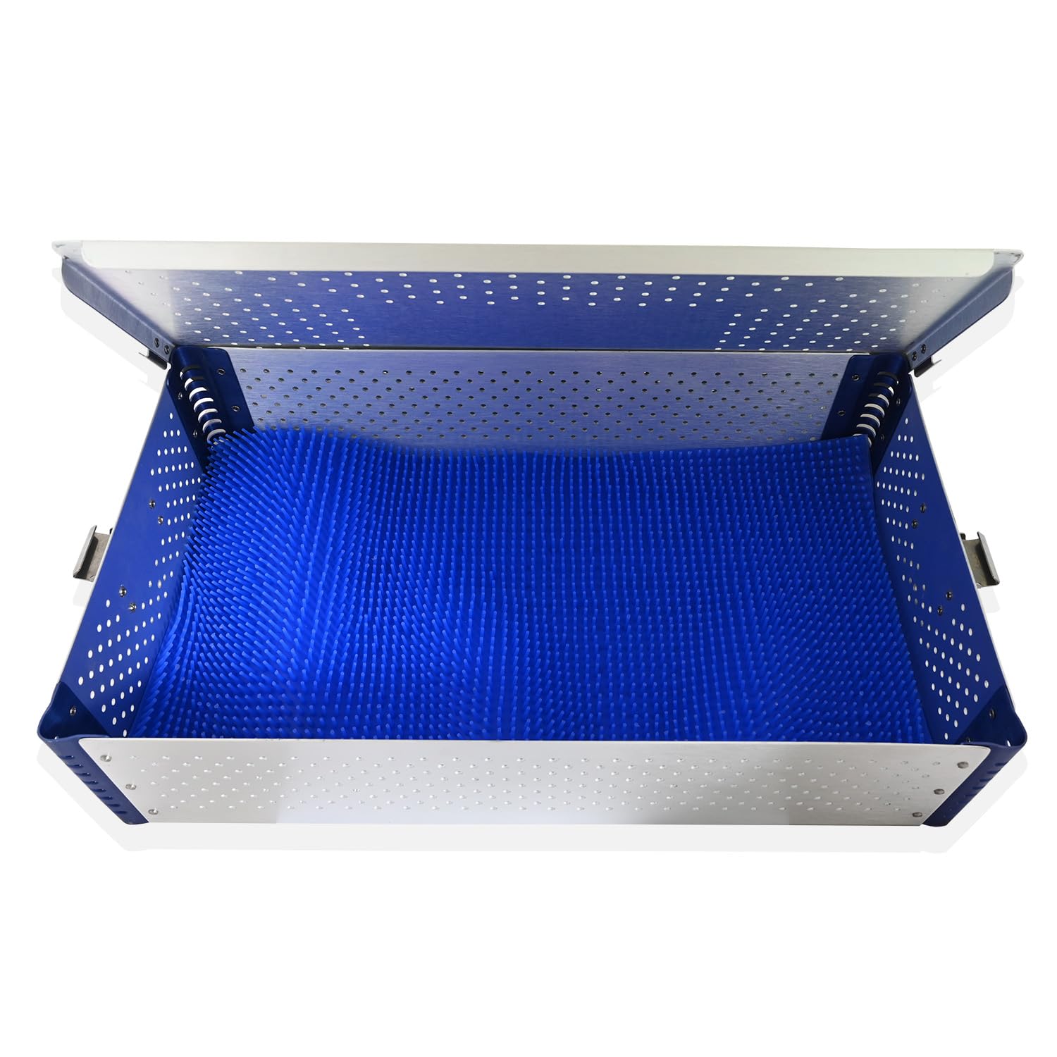 Large Aluminium Alloy Sterilization Tray Case Have One Silicone Mats Disinfection Sterilization Ultrasonic Basket Tray Case Ultrasonic Cleaning Washing Sterilization Trays Opthalmic Ent DN-2513