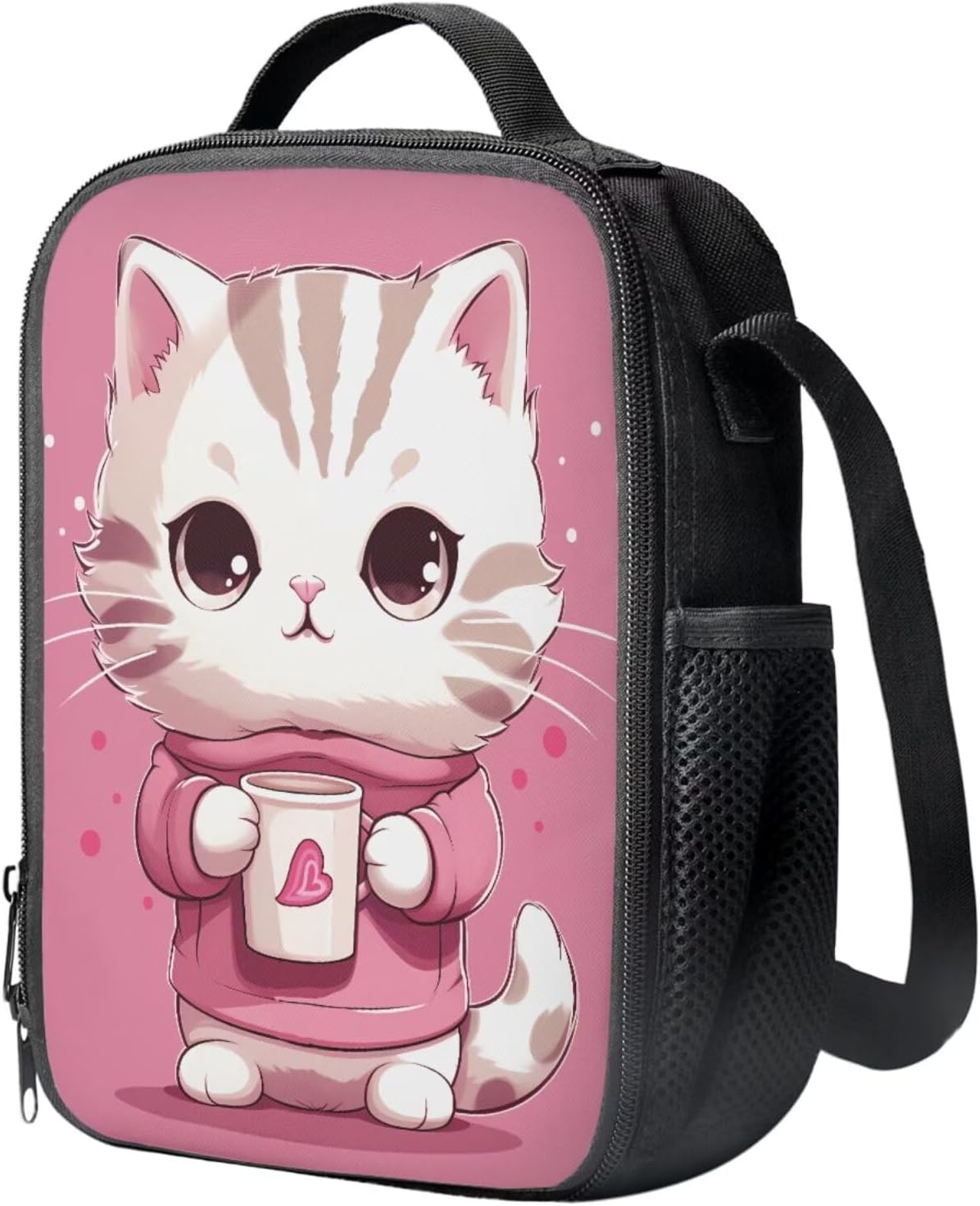 Kids Backpack Set with Water Bottle Pocket Funny Cat Backpack for Boys, Children Teens Backpacks for Middle School/Junior Kids/College Student Wide Opening Design Book Packs