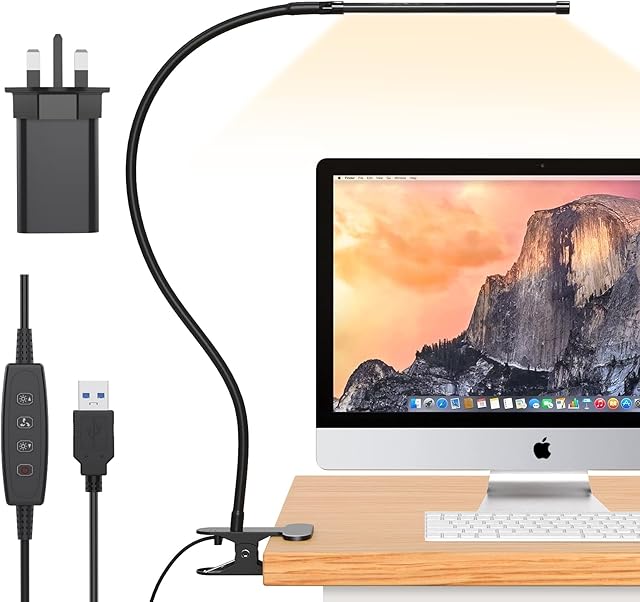 iZell 77 LED Dimmable Desk Lamp - 3 Colour Temperatures & 10 Brightness Levels 70cm Flexible Gooseneck with USB Charger, Easy Clip on Reading Light, Led Table Lamp, Work Lamp for Home/ Office