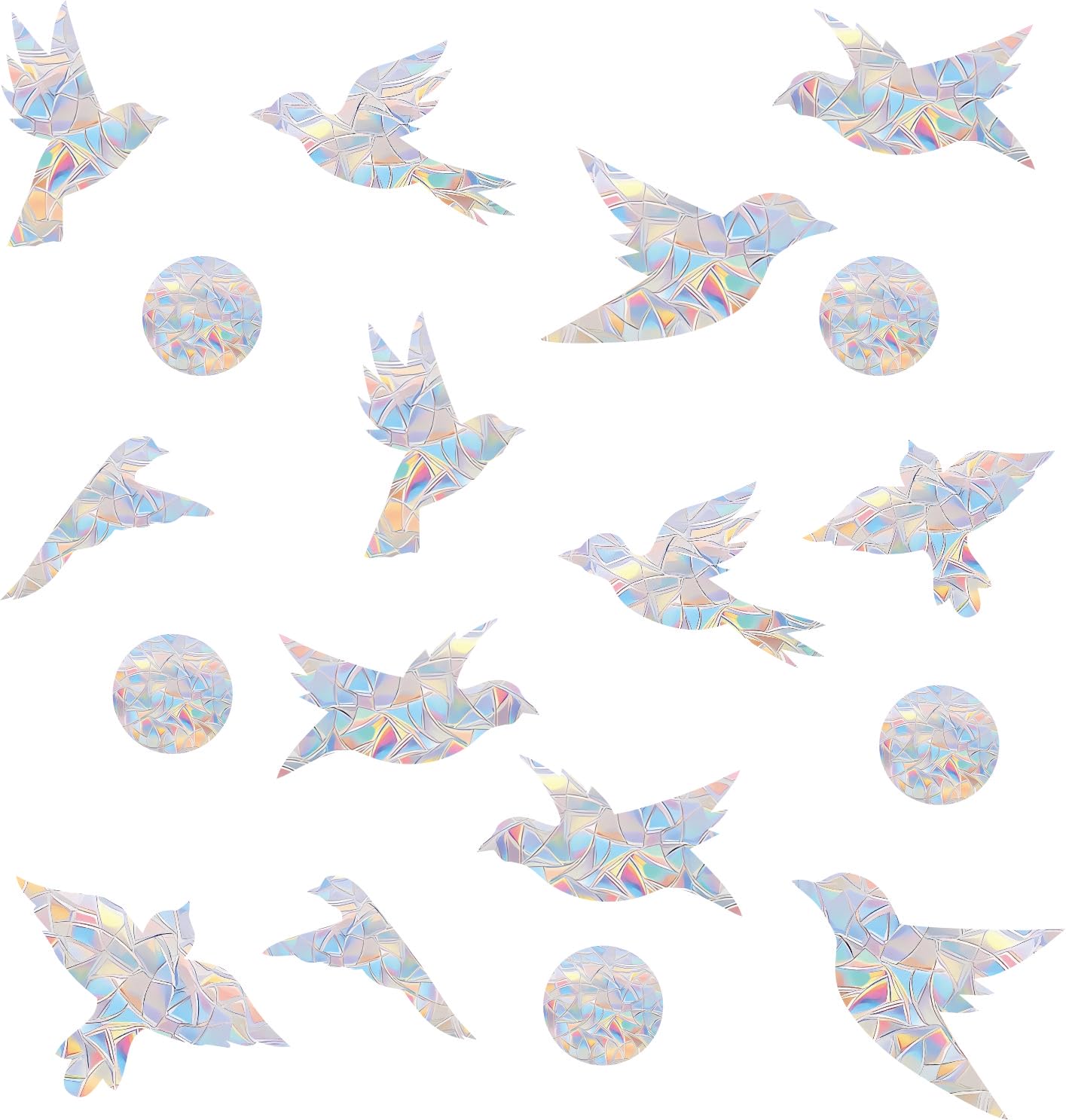 51Pcs Birds Window Stickers Prevent Birds from Hitting Windows, Rainbow Sun Catcher Stickers No Glue Required, Non-Adhesive Reusable Vinyl Rainbow Stickers