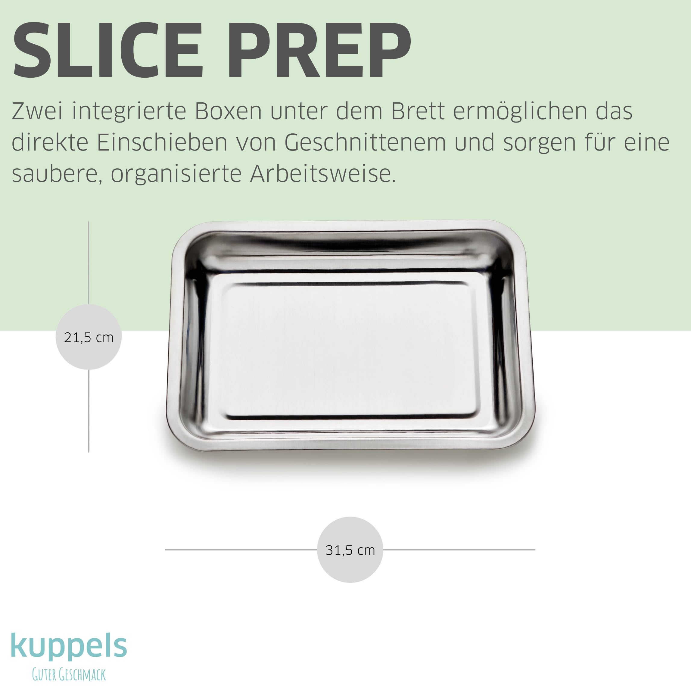 Kuppels SLICE Prep Akazienholz Schneidebrett mit 2 Auffangschalen 47x33,5cm | Profi-Holzbrett mit Aufbewahrungssystem, hygienisch, schnittfest, pflegeleicht, mit Griffmulden, für Gemüse & Fleisch