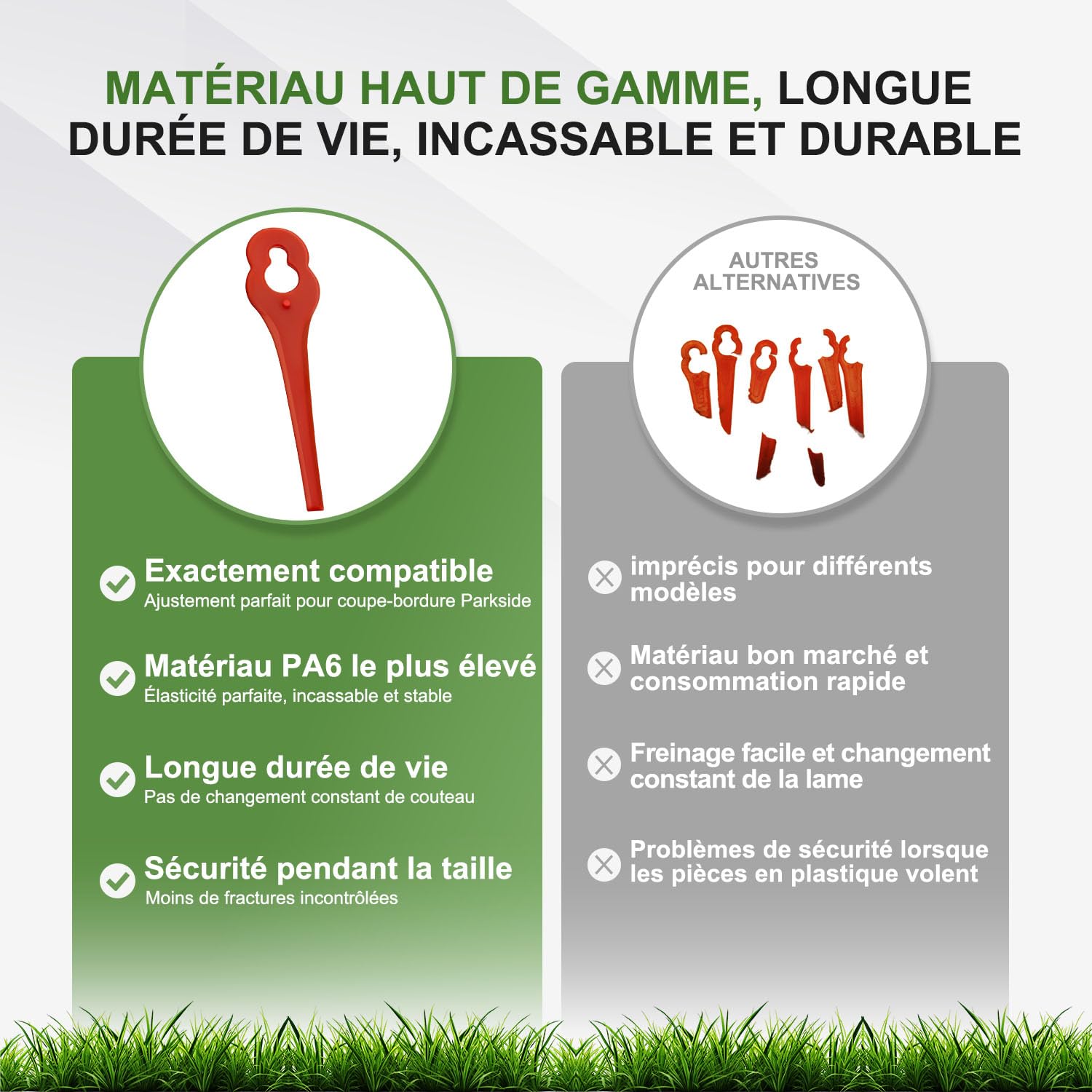 100 pièces de lames de rechange compatibles avec Parkside PRTA 20 Li A1, couteaux en plastique pour taille-haies Parkside LIDI sans fil