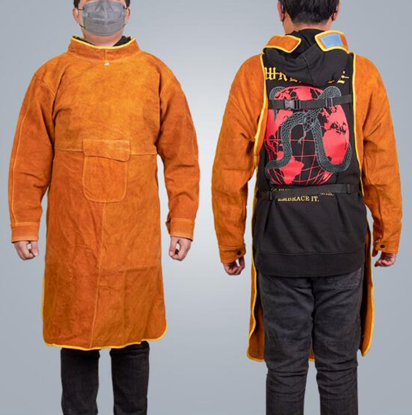 FaroLy Delantal de Soldador de Cuero con Manga, Calor Resistente a la Llama Weld Coat, Chaqueta de Soldadura de Alta Resistencia Abrigo para Hombres Mujeres