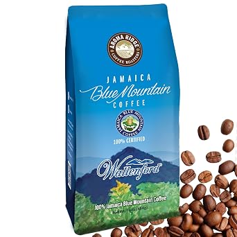 Jamaica Blue Mountain Coffee | PURE Blue Mountain Coffee from Jamaica - 1 LB Whole Bean | Wallenford | Medium Roasted - Certified and 100% Authentic Jamaican Coffee Beans with a Smooth Milk Chocolate Finish | Grade 1 | Aroma Ridge