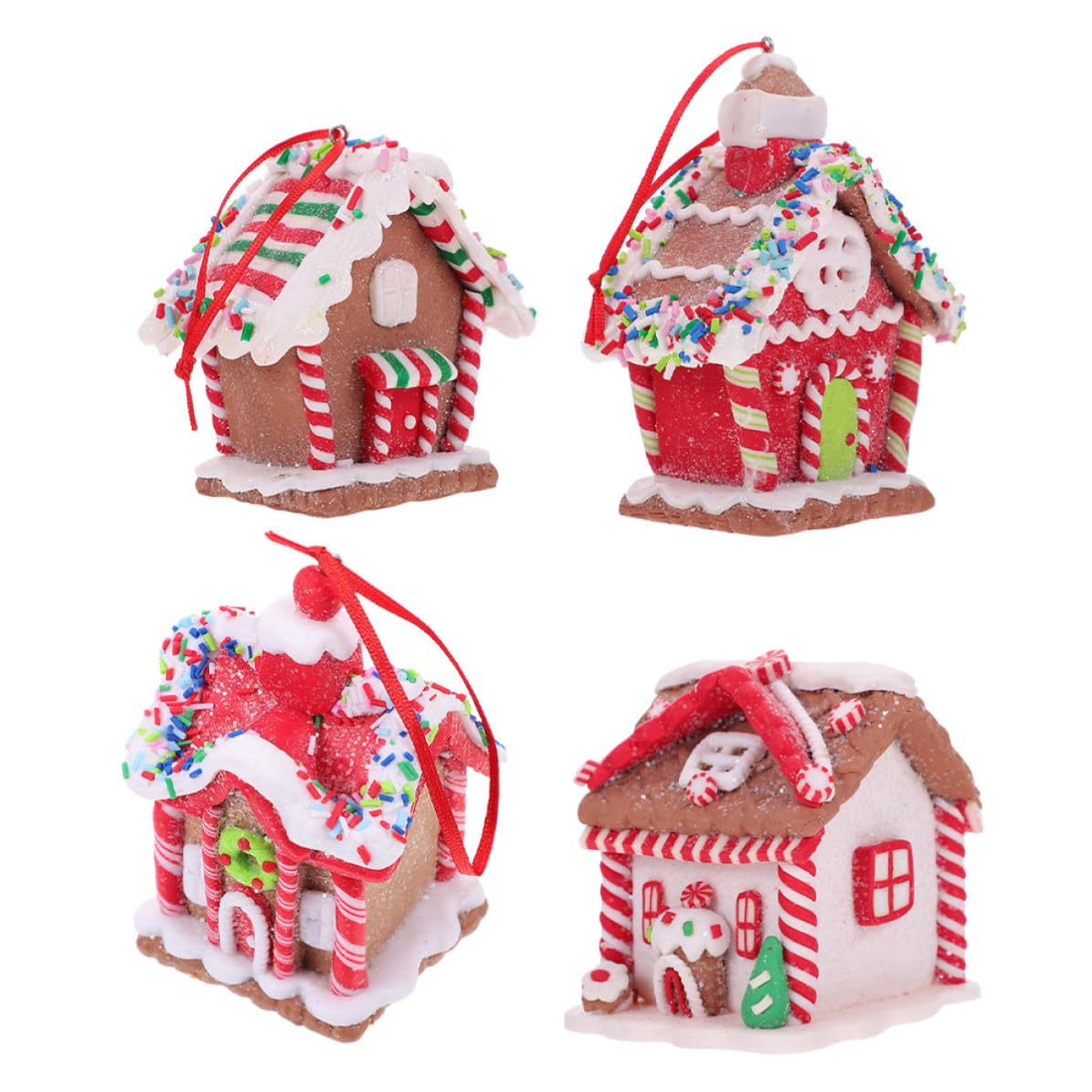 FOMIYES 4 Piezas Adorno Colgante en Forma de Casa de Jengibre para Árbol de Navidad, Decoración Navideña Delicada de Arcilla Polimérica para Fiestas y Hogar