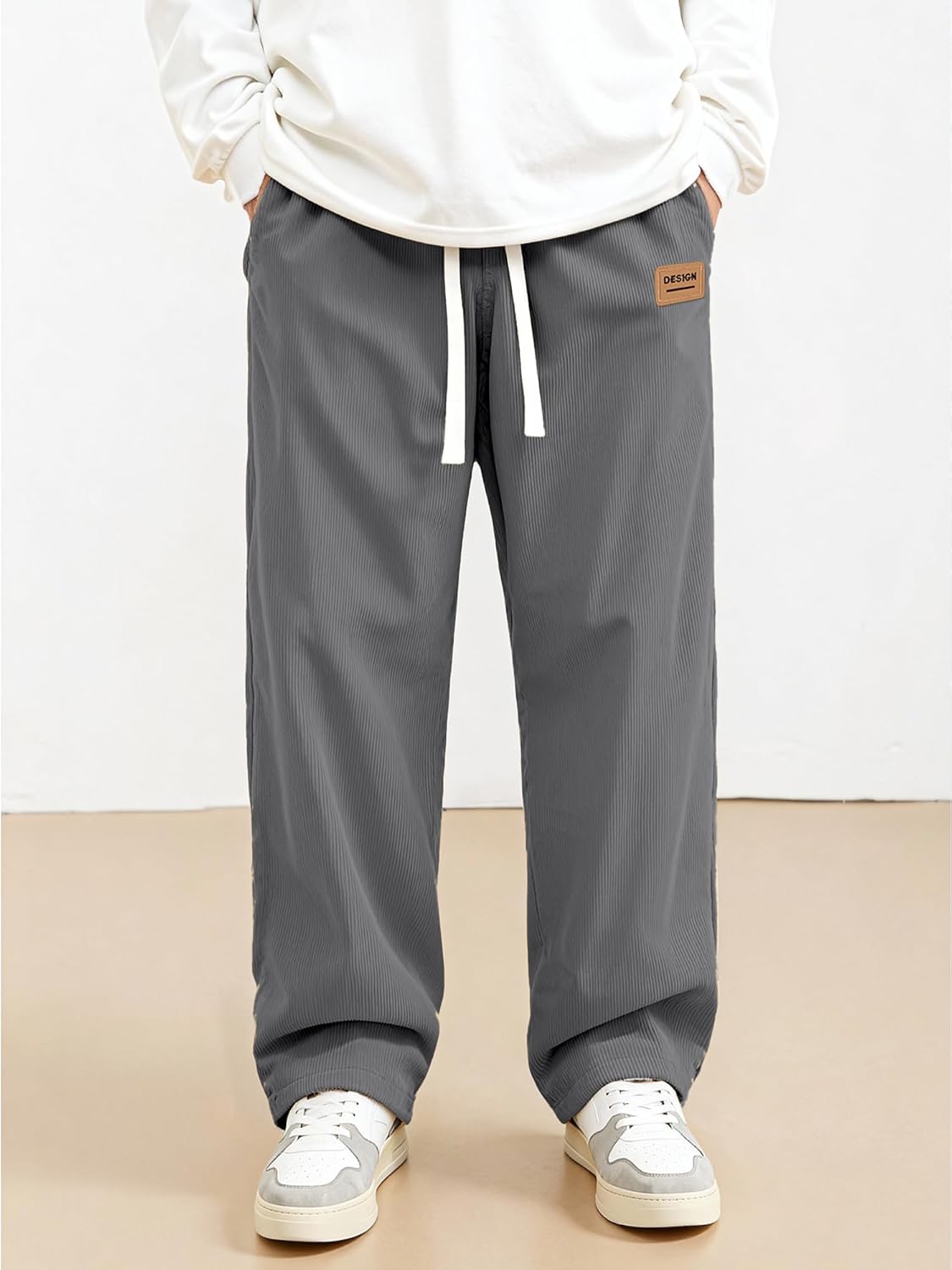 JEMLDL Mens Corduroy Pants Drawstring Elastic Waist Casual Pants Straight Baggy Sweatpants with Pockets - Image 2