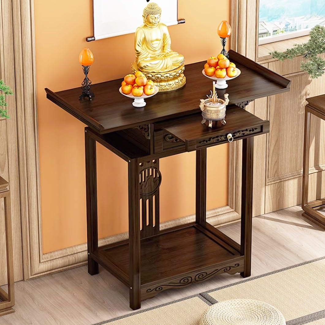 Table dautel en Bambou avec tiroirs de 100 cm de haut pour coin prière