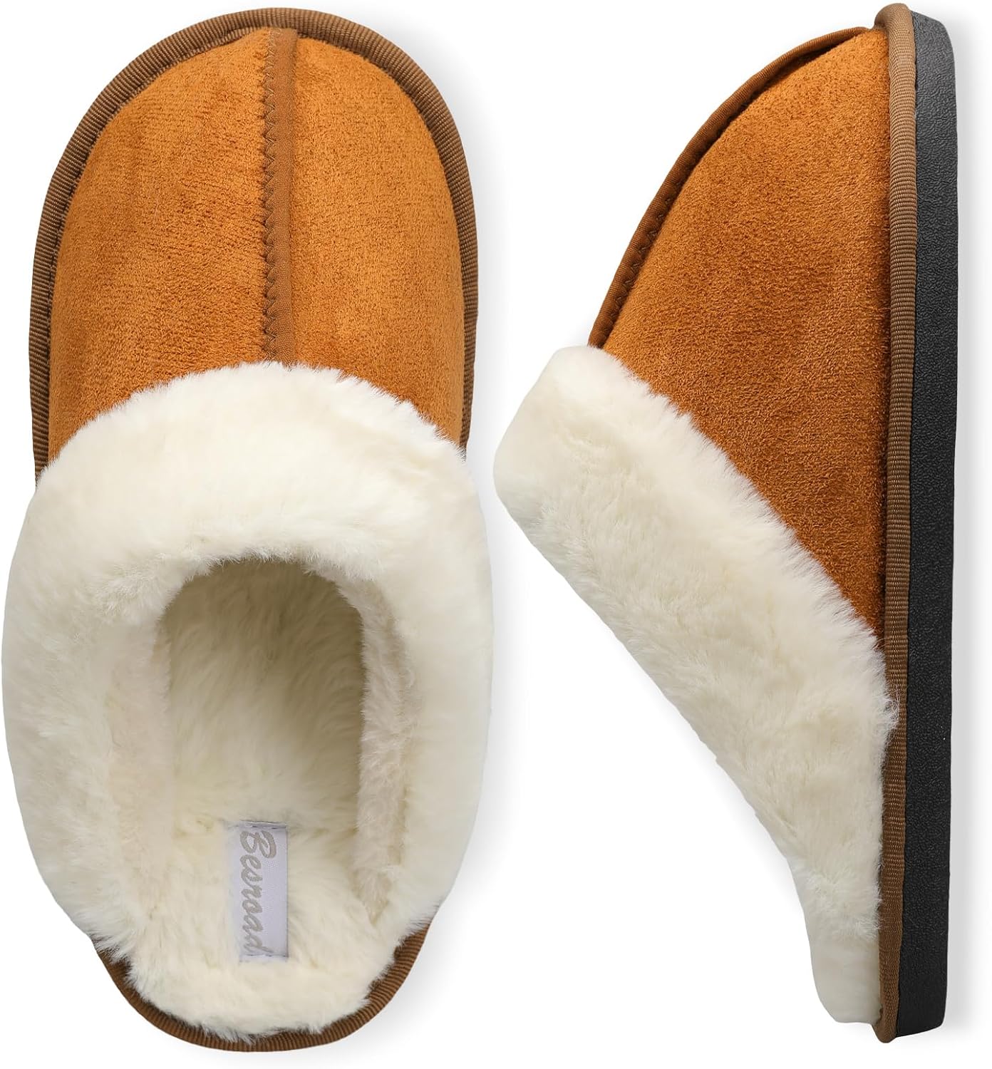 Besroad Mens Slippers Memory Foam House Slippers Warm Fuzzy Bedroom Slide House Shoes Indoor Outdoor Scuff