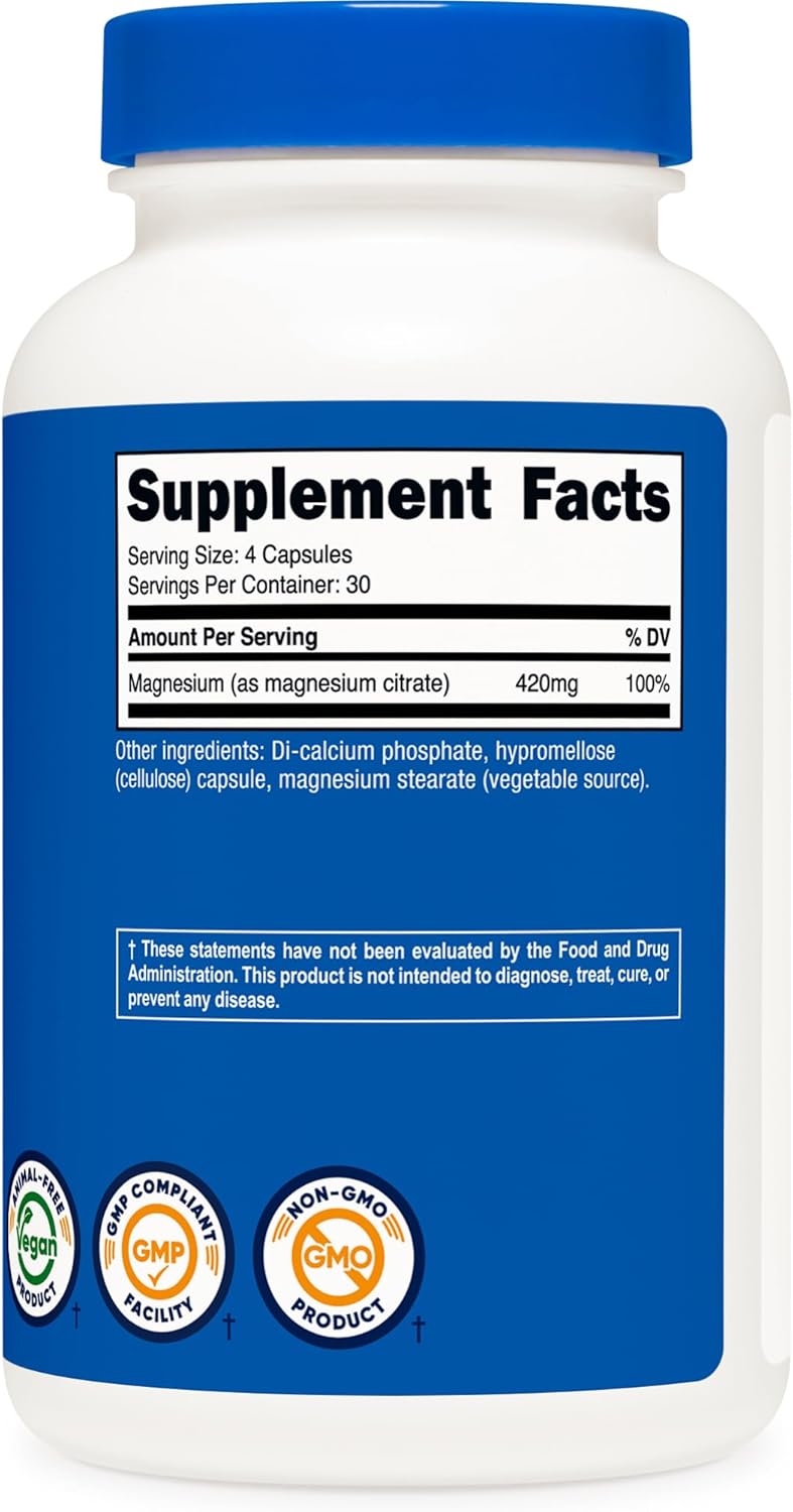 Nutricost Magnesium Citrate 420mg, 120 Veggie Capsules - 30 Servings, Gluten Free, Non-GMO Supplement (Pack of 2)