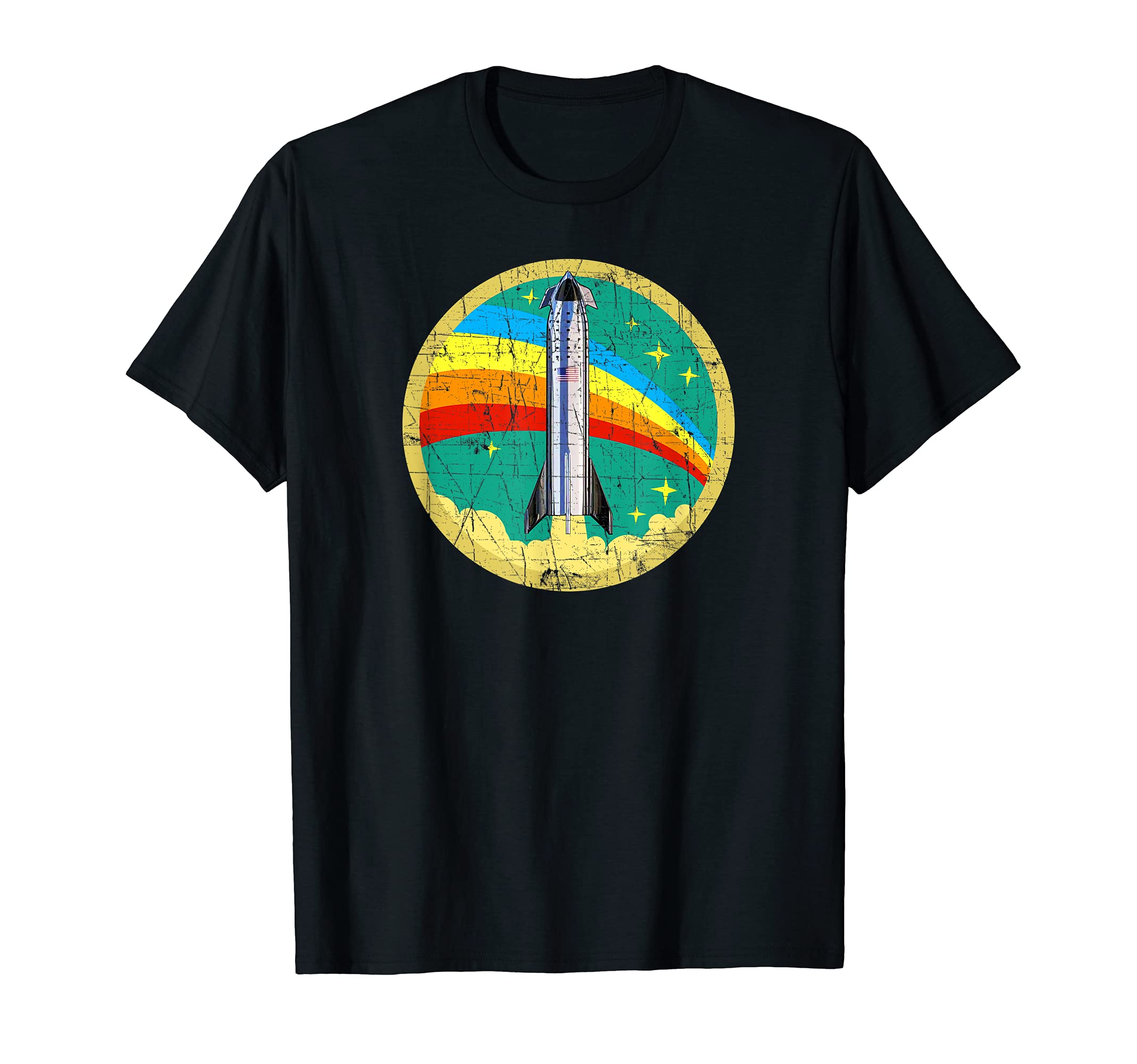 Starship Moon Mars Vintage Space Exploration T-Shirt, Black