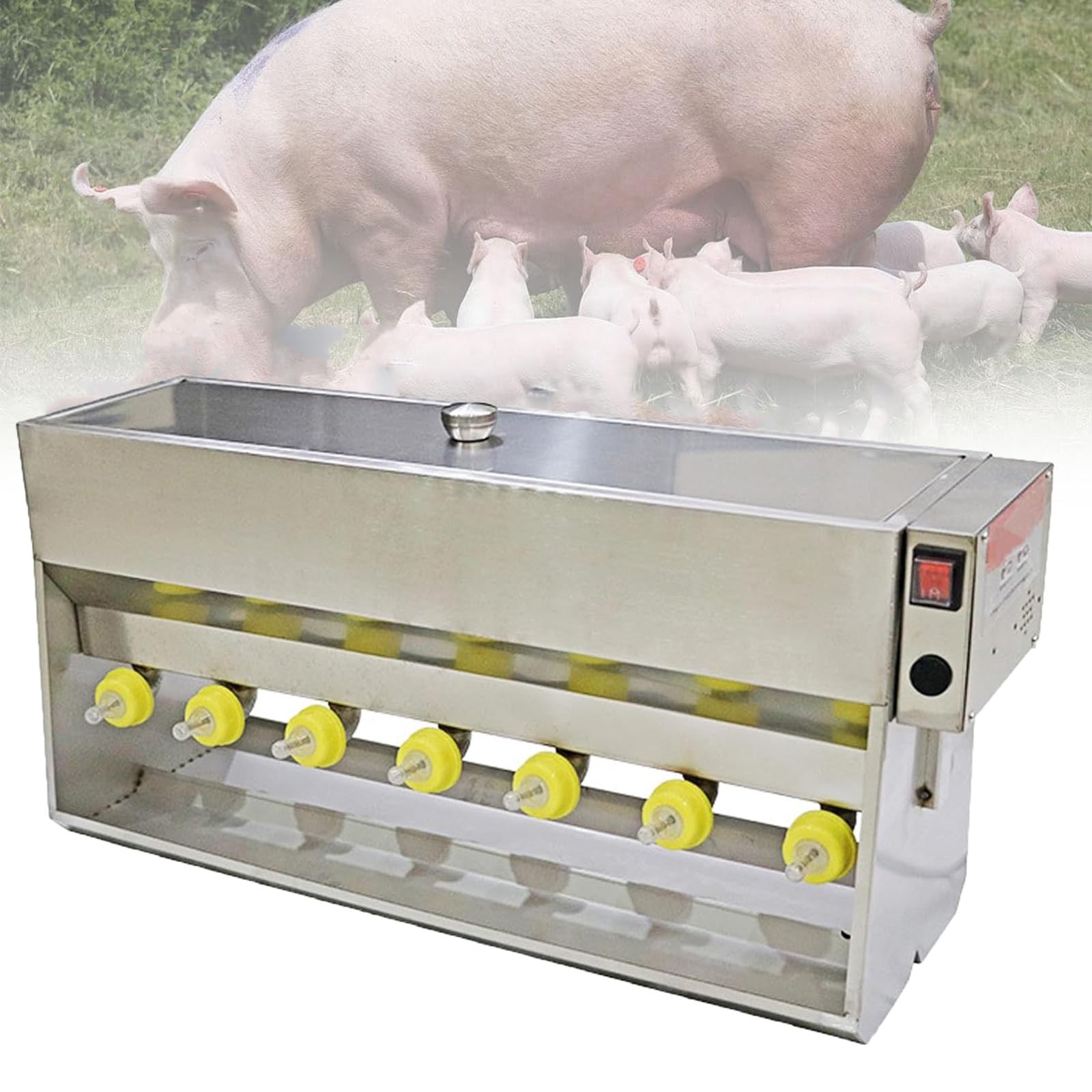 Automatic Milk Feeding Machine For Piglets, Stainless Steel Constant Temperature Feeder, Automatic Nipple Feeding Device For Piglets And Lambs, With Simulated Sound, For Farms And Ranches 14heads